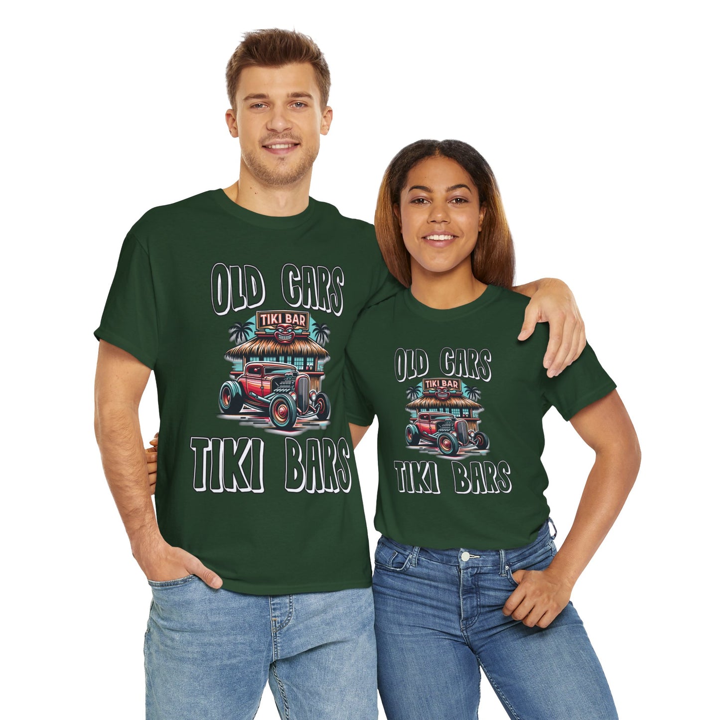 OLD CARS AND TIKI BARS ON FRONT Unisex Heavy Cotton Tee