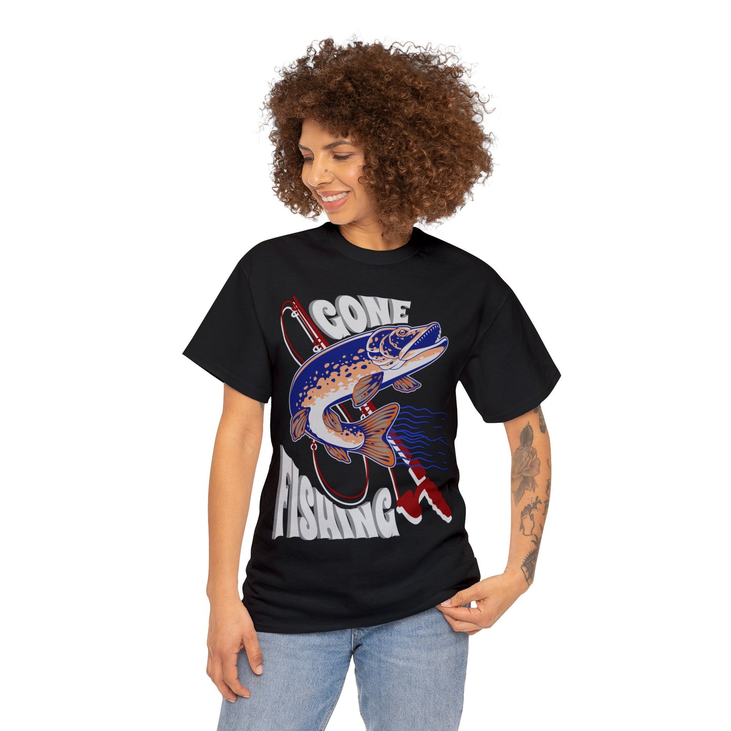 FISHING ON FRONT 5 Unisex Heavy Cotton Tee