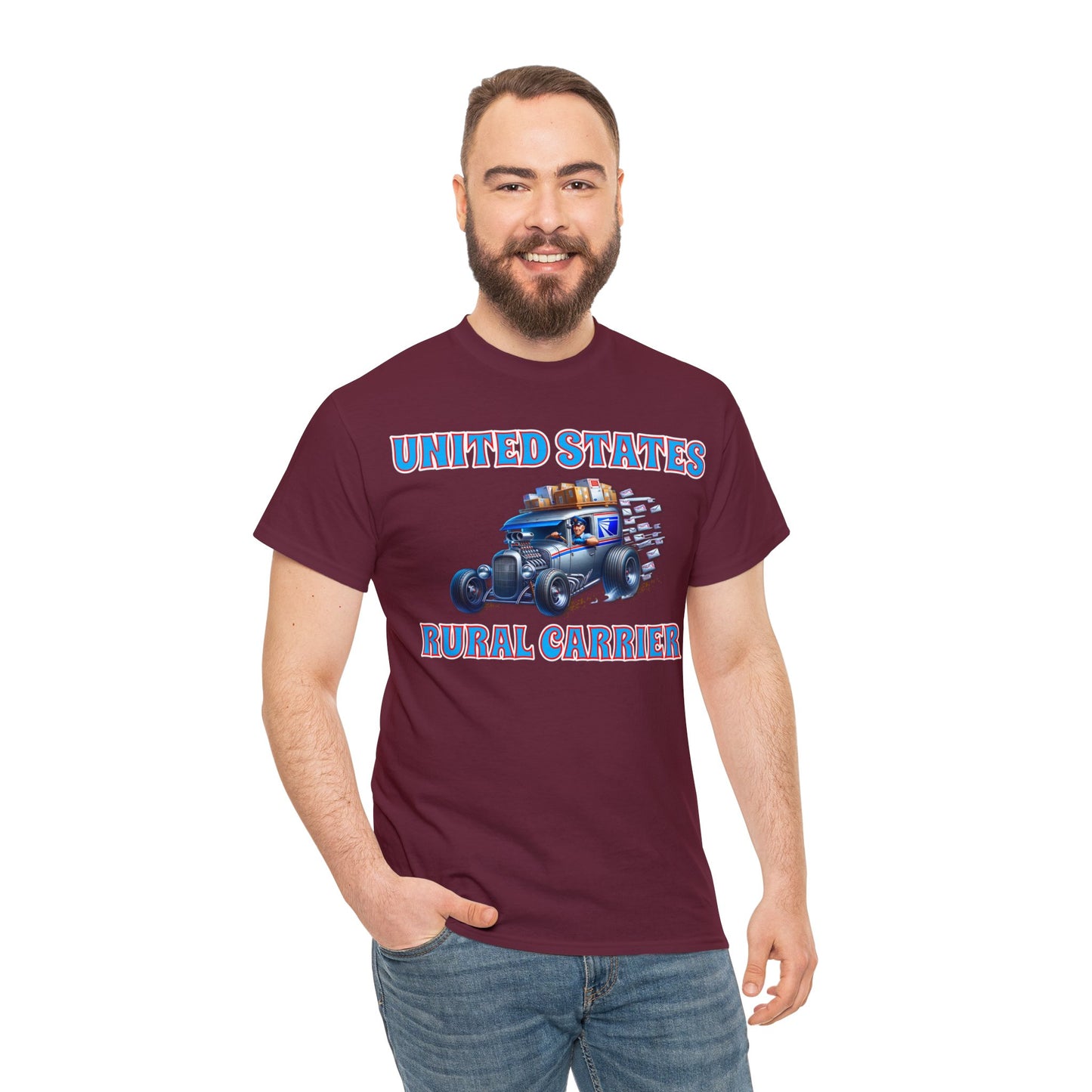RURAL CARRIER ON front Unisex Heavy Cotton Tee