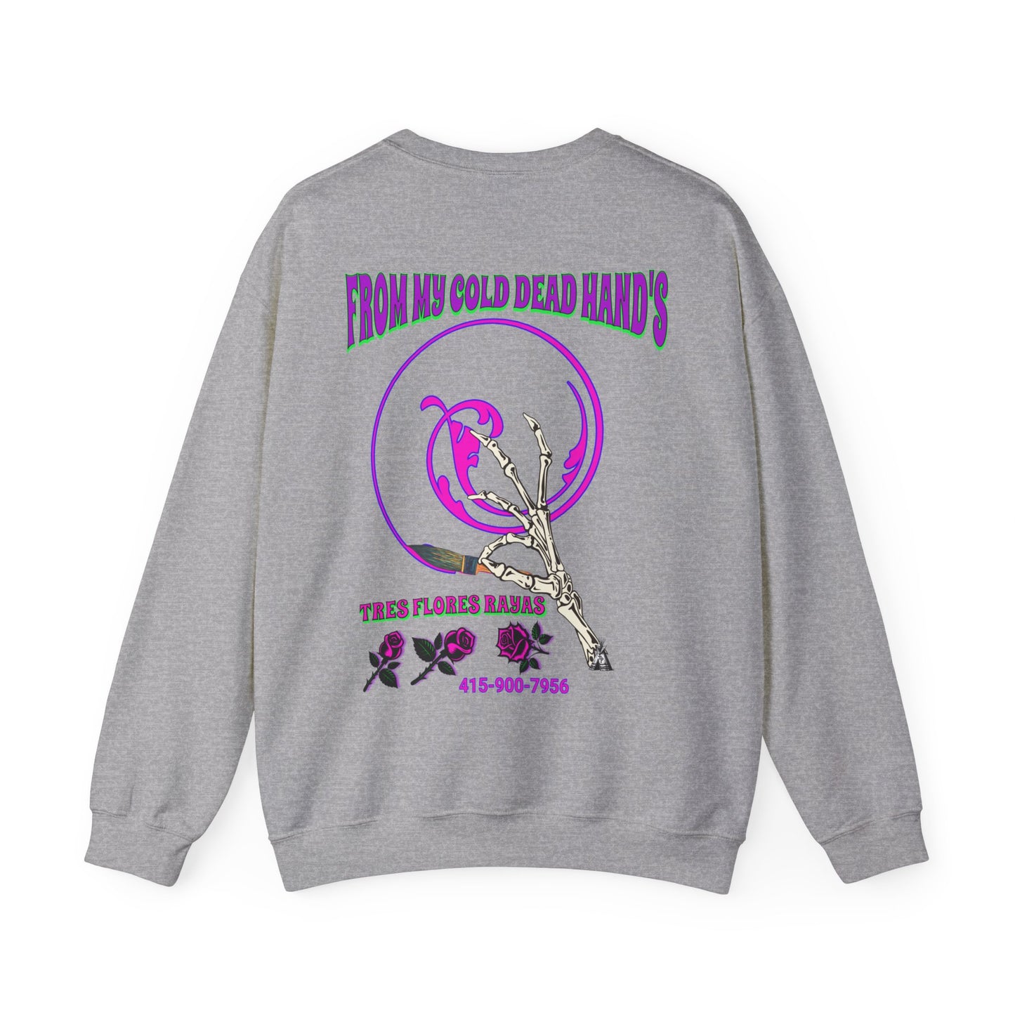 PINSTRIPER COLD DEAD HANDS 0N BACK Unisex Heavy Blend™ Crewneck Sweatshirt