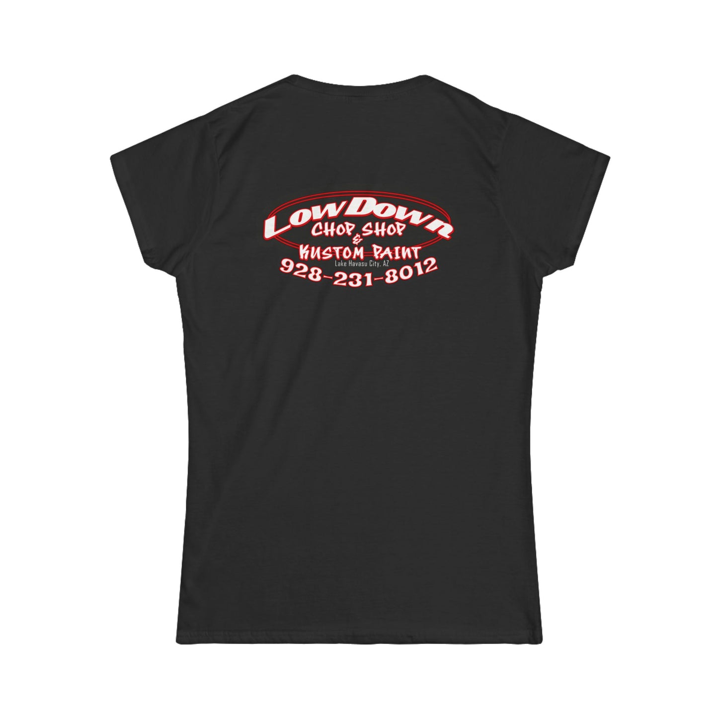 Low Down Custom Paint with phone number -Women's Softstyle Tee