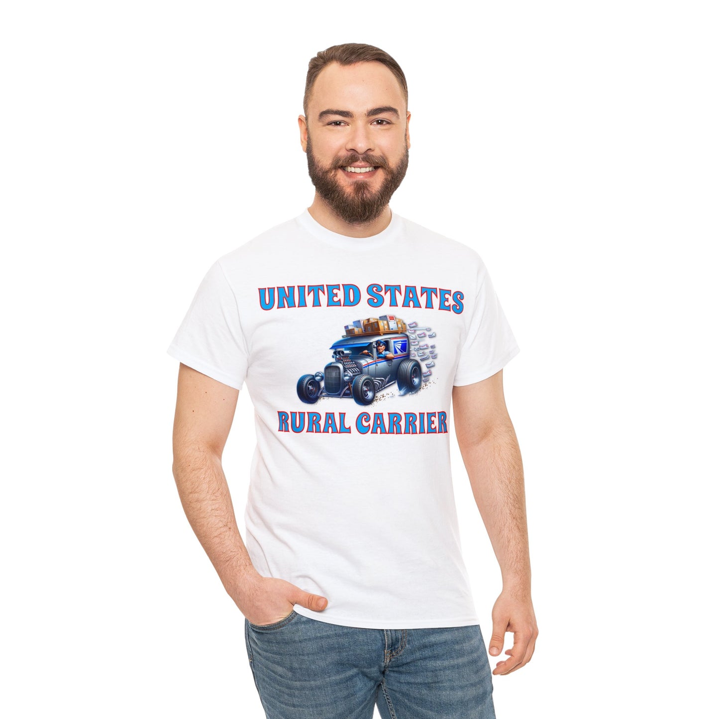RURAL CARRIER ON front Unisex Heavy Cotton Tee
