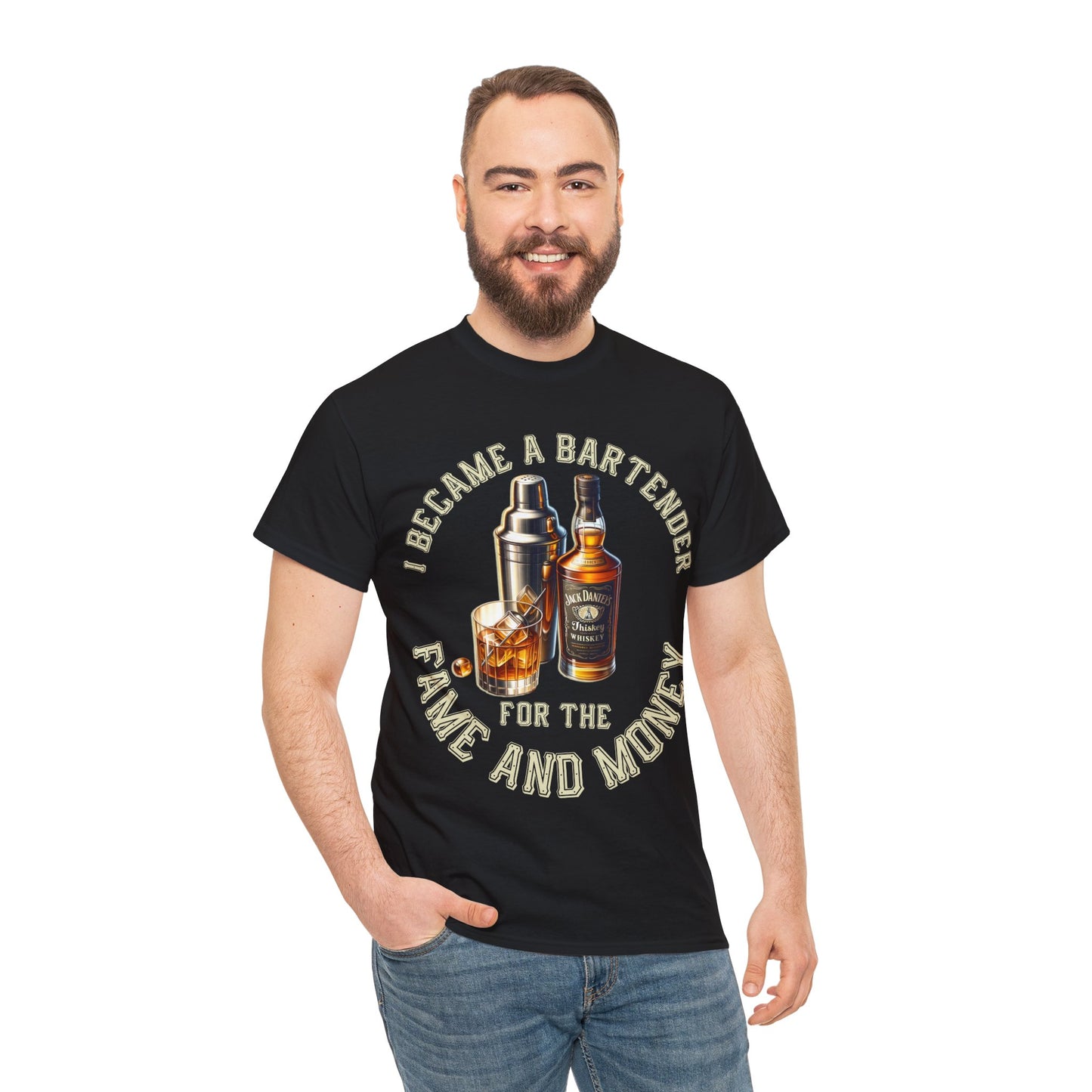 BARTENDER FAME AND MONEY ON FRONT Unisex Heavy Cotton Tee
