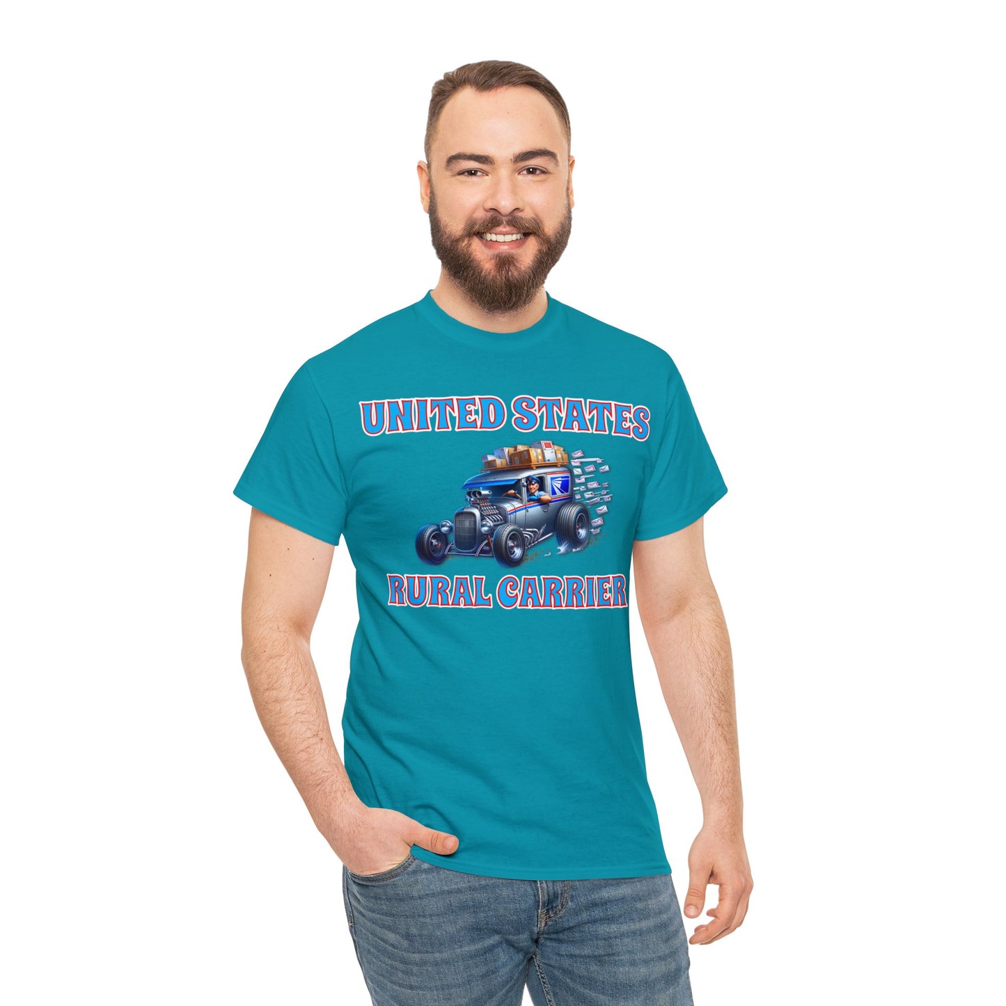 RURAL CARRIER ON front Unisex Heavy Cotton Tee