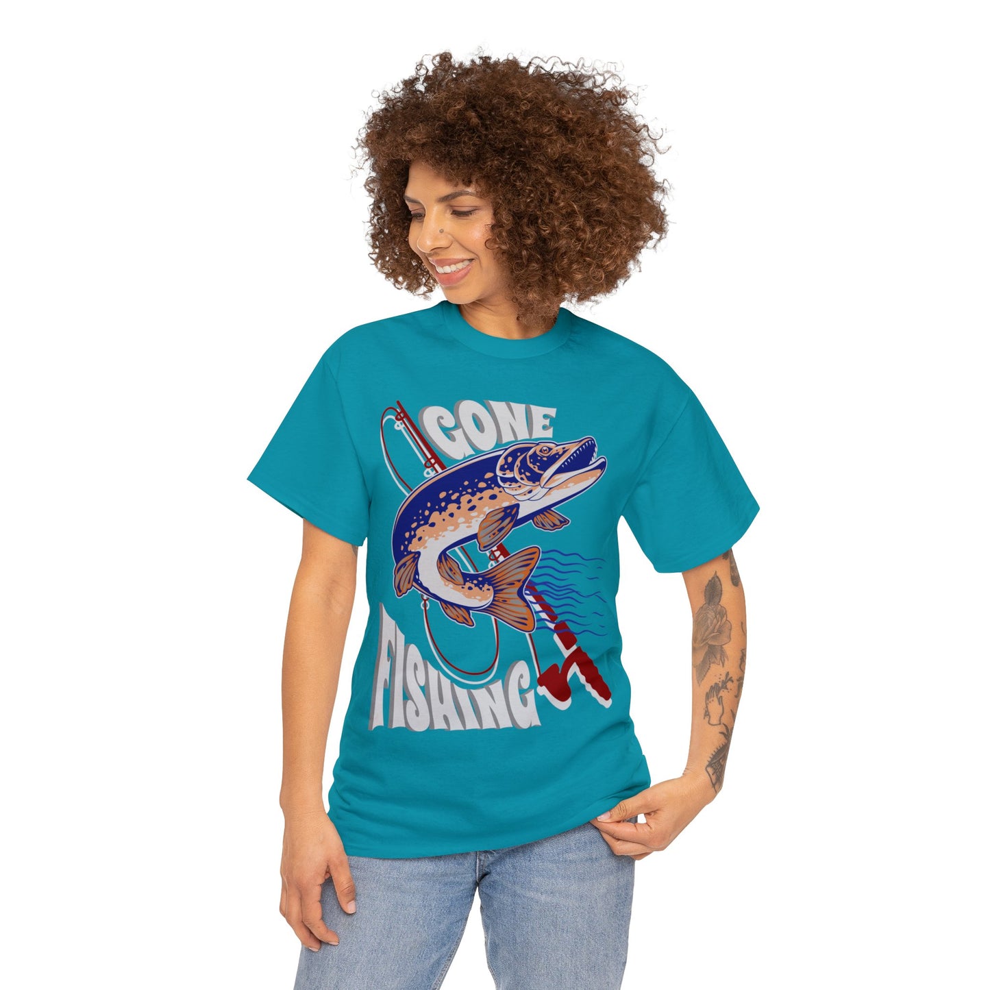 FISHING ON FRONT 5 Unisex Heavy Cotton Tee