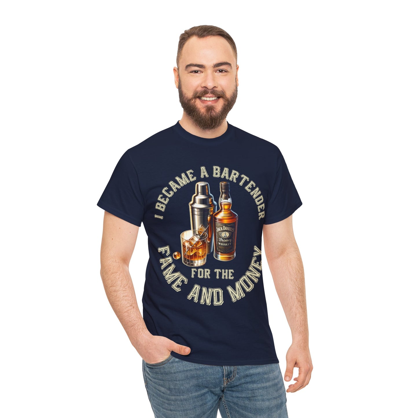 BARTENDER FAME AND MONEY ON FRONT Unisex Heavy Cotton Tee
