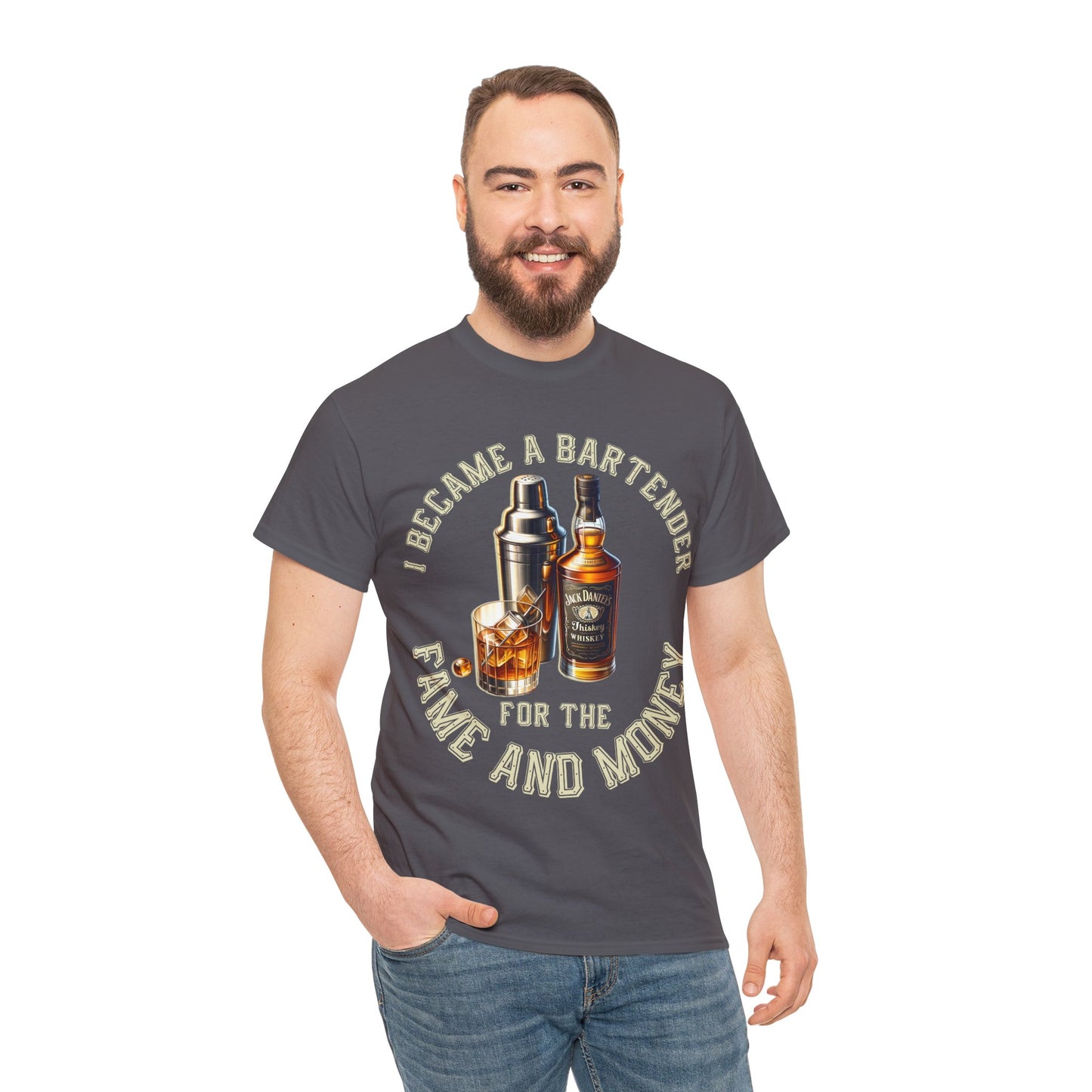 BARTENDER FAME AND MONEY ON FRONT Unisex Heavy Cotton Tee