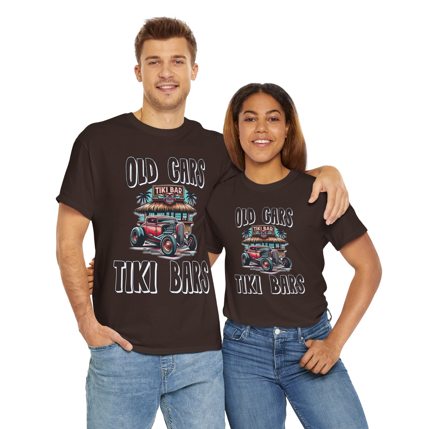 OLD CARS AND TIKI BARS ON FRONT Unisex Heavy Cotton Tee