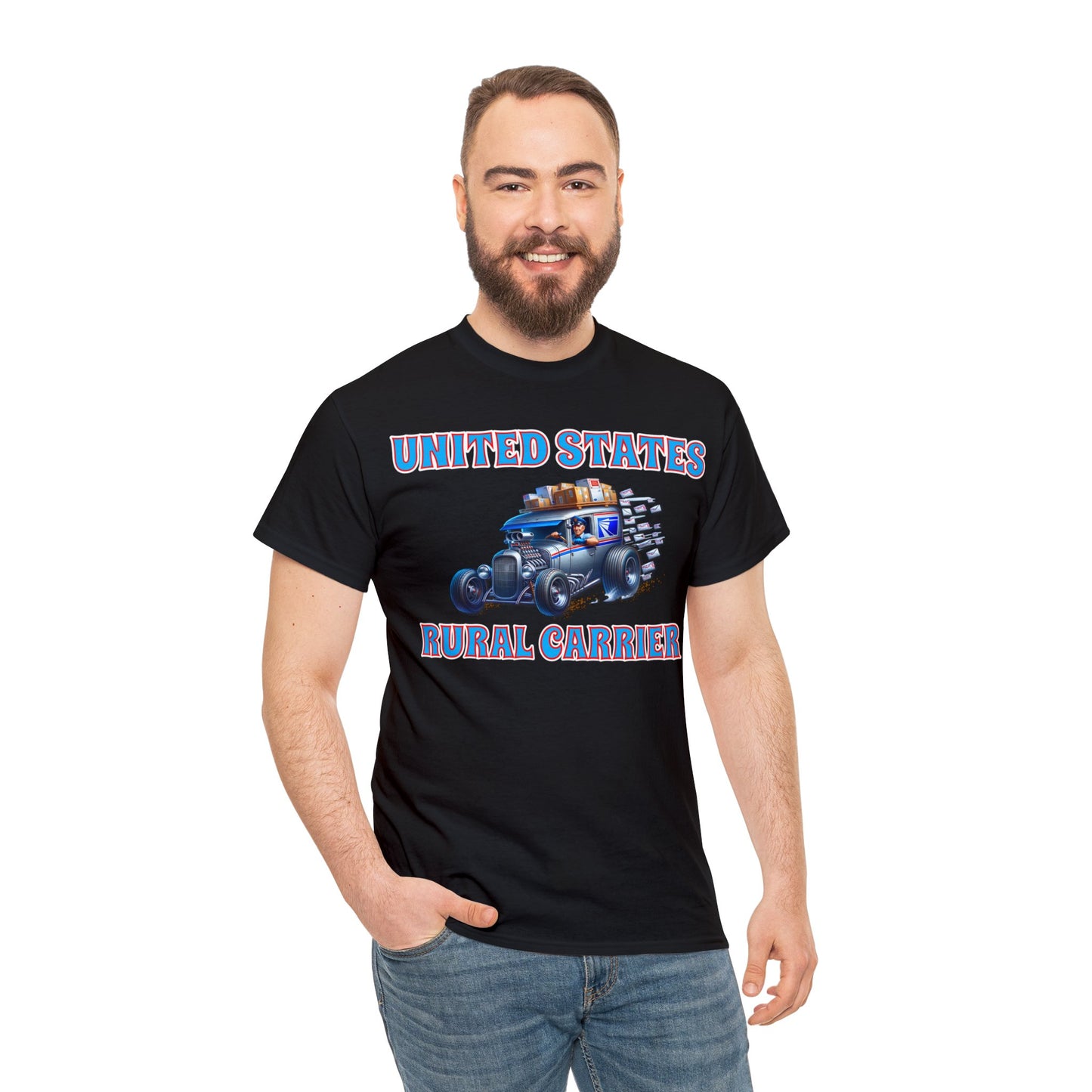 RURAL CARRIER ON front Unisex Heavy Cotton Tee