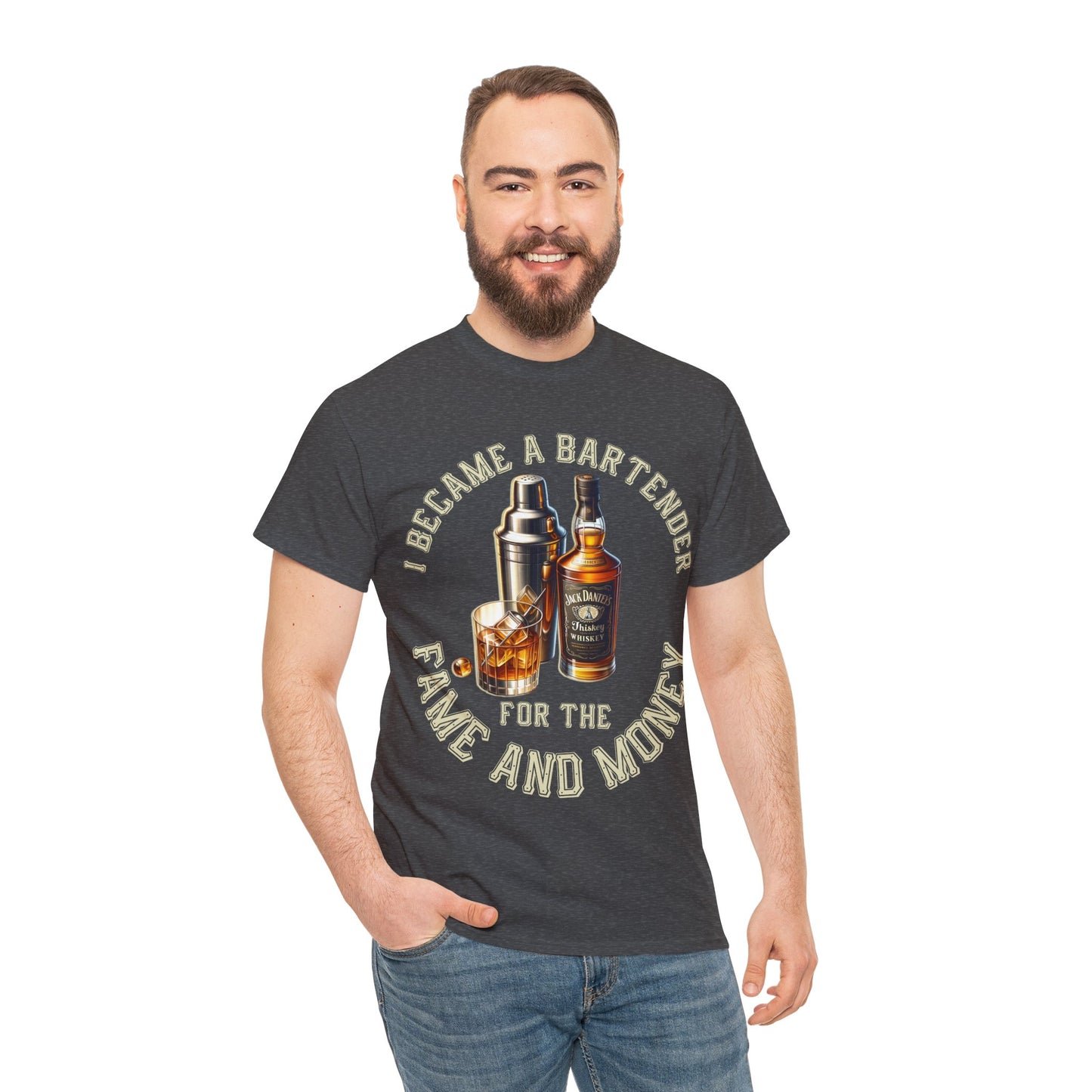 BARTENDER FAME AND MONEY ON FRONT Unisex Heavy Cotton Tee