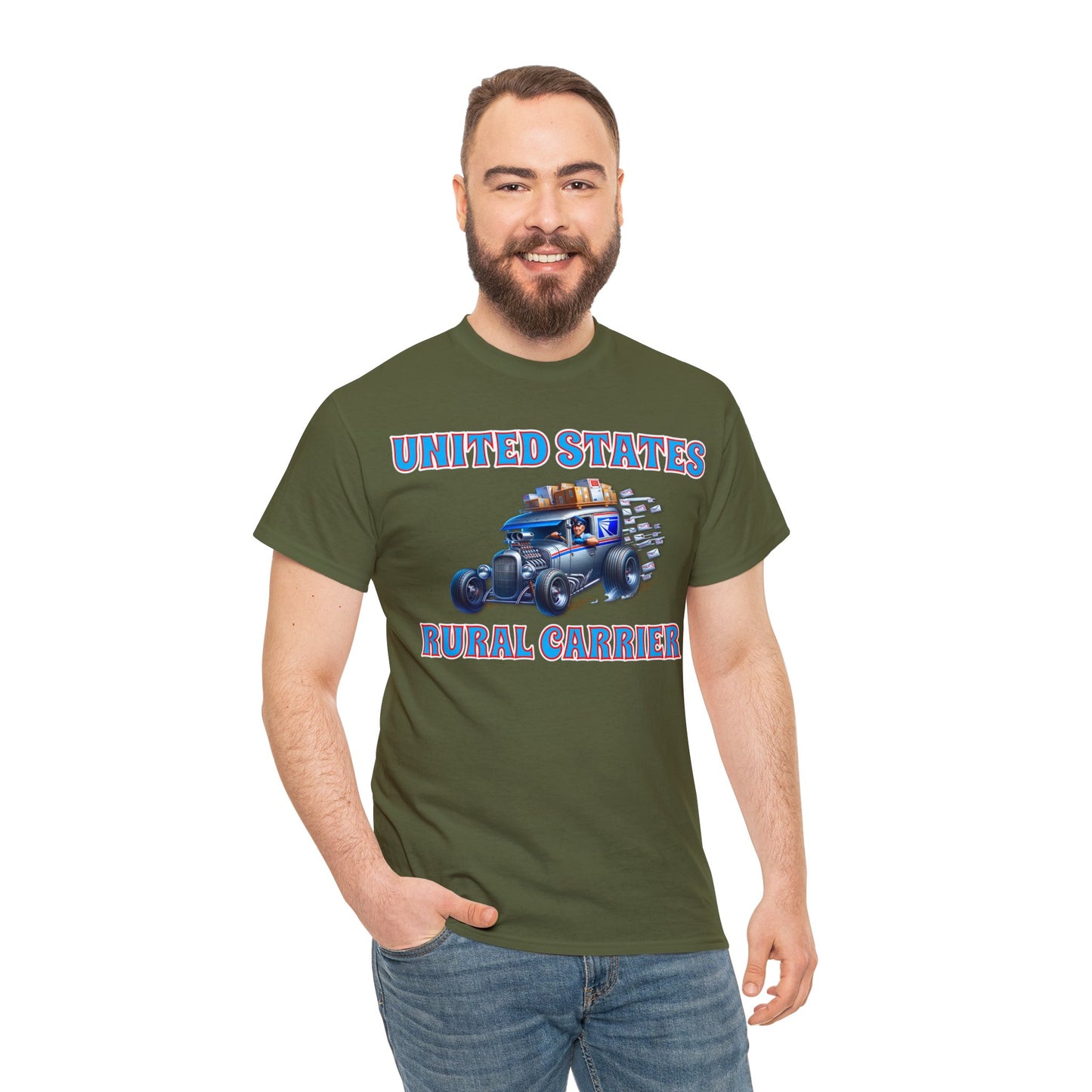 RURAL CARRIER ON front Unisex Heavy Cotton Tee