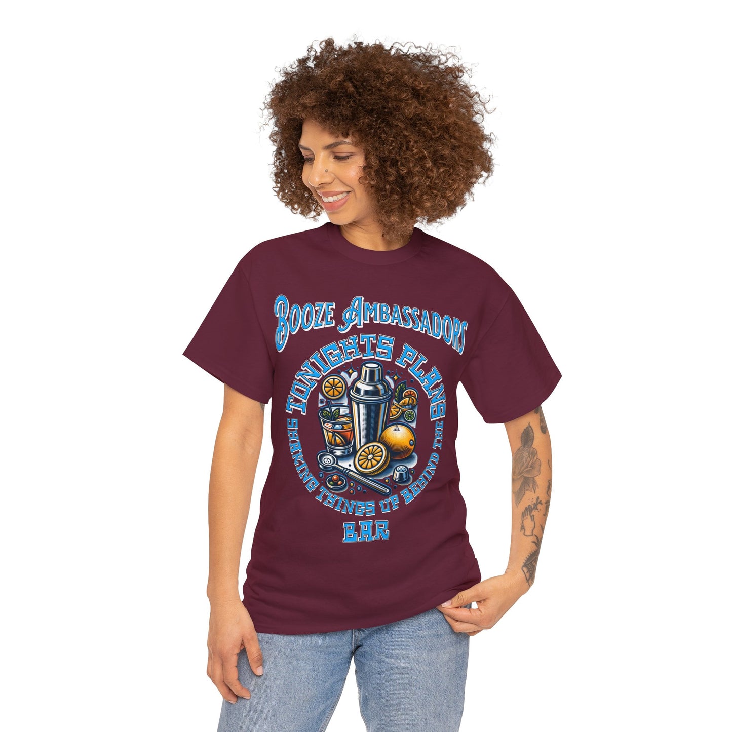 BOOZE SHAKING THINGS UP ON FRONT Unisex Heavy Cotton Tee