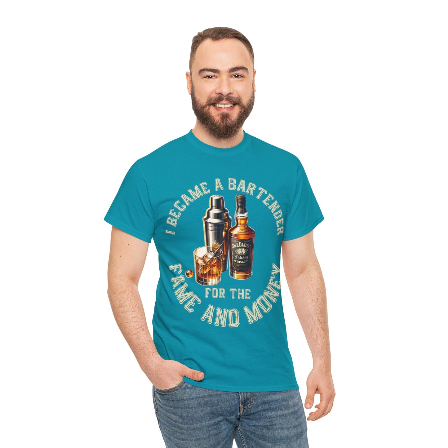 BARTENDER FAME AND MONEY ON FRONT Unisex Heavy Cotton Tee