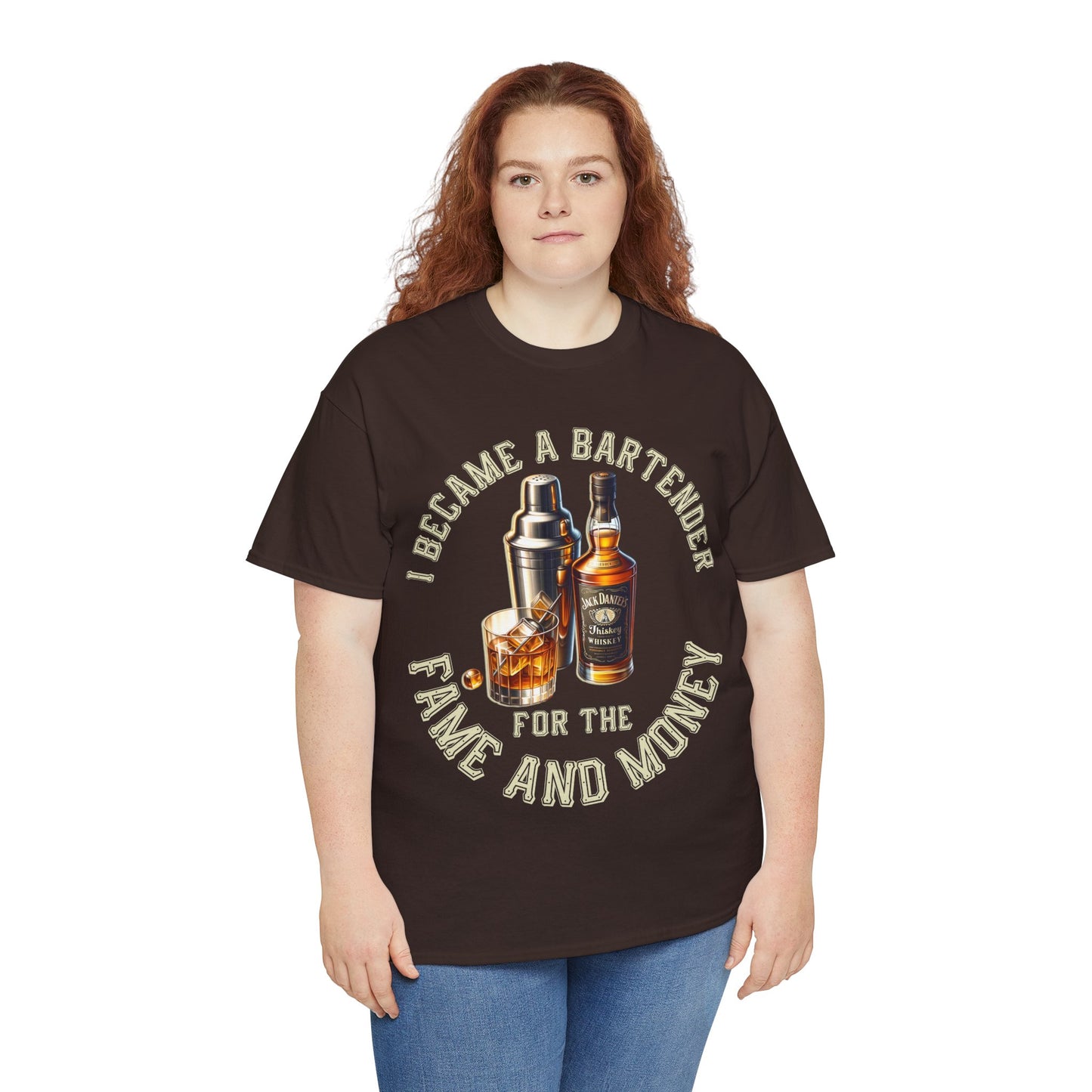 BARTENDER FAME AND MONEY ON FRONT Unisex Heavy Cotton Tee