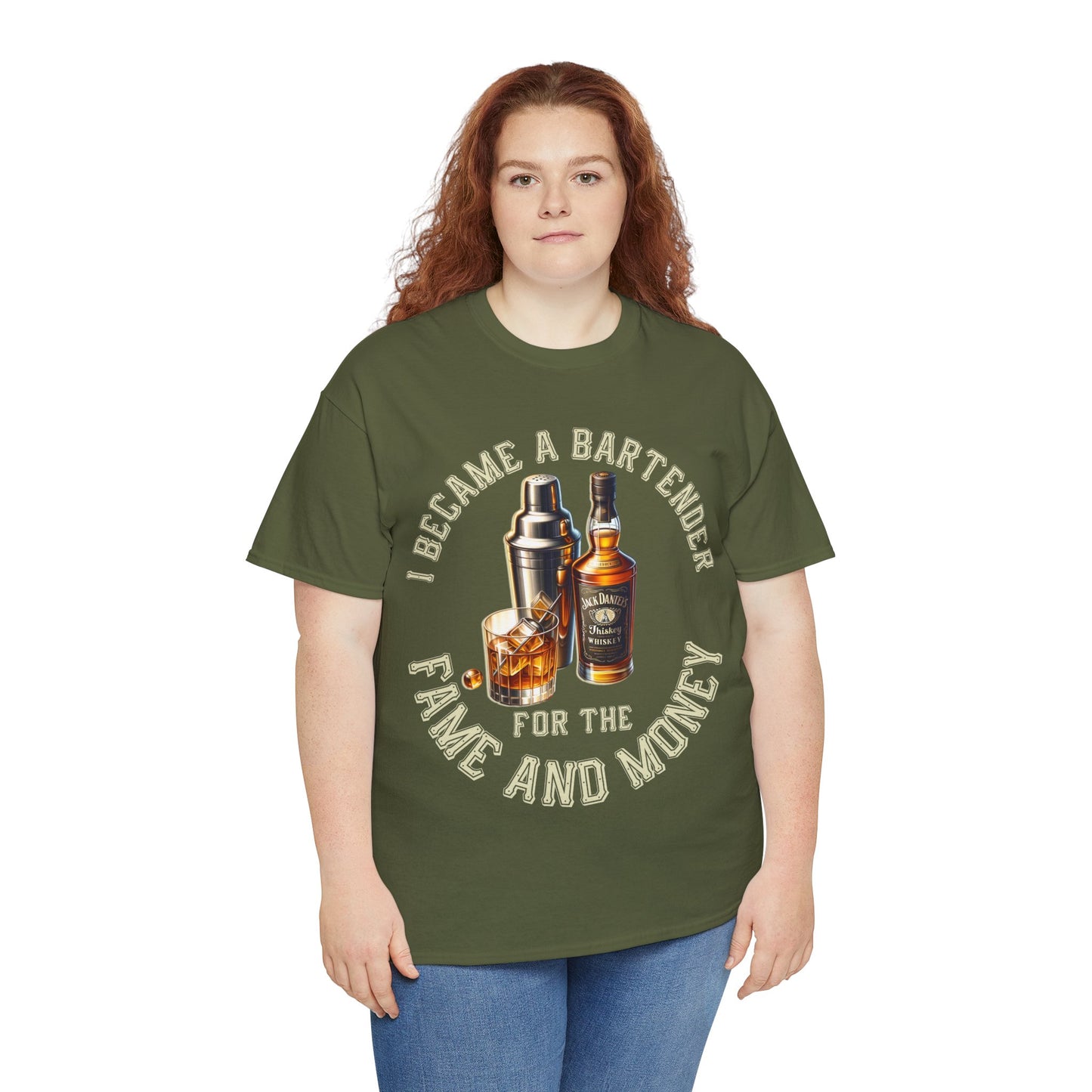 BARTENDER FAME AND MONEY ON FRONT Unisex Heavy Cotton Tee
