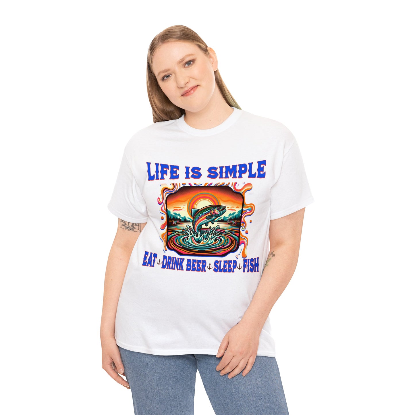 fishing 2 ON FRONT Unisex Heavy Cotton Tee
