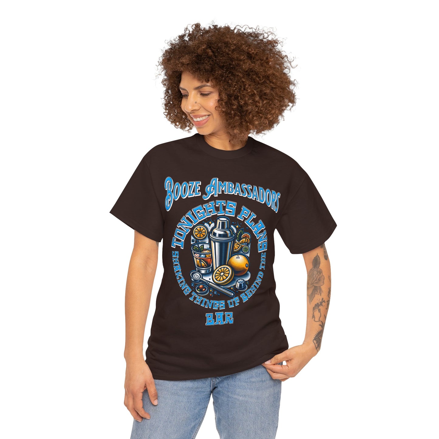 BOOZE SHAKING THINGS UP ON FRONT Unisex Heavy Cotton Tee