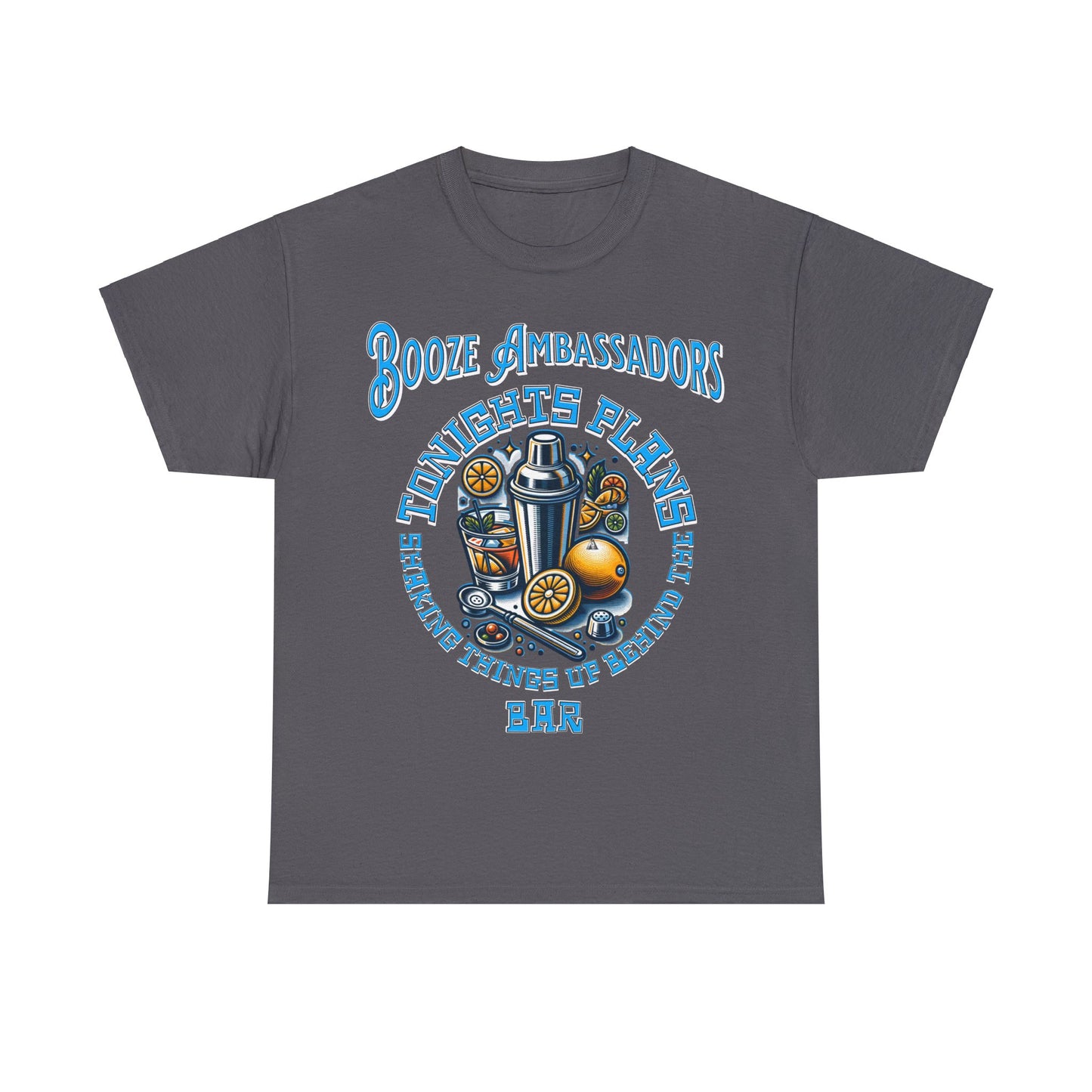 BOOZE SHAKING THINGS UP ON FRONT Unisex Heavy Cotton Tee