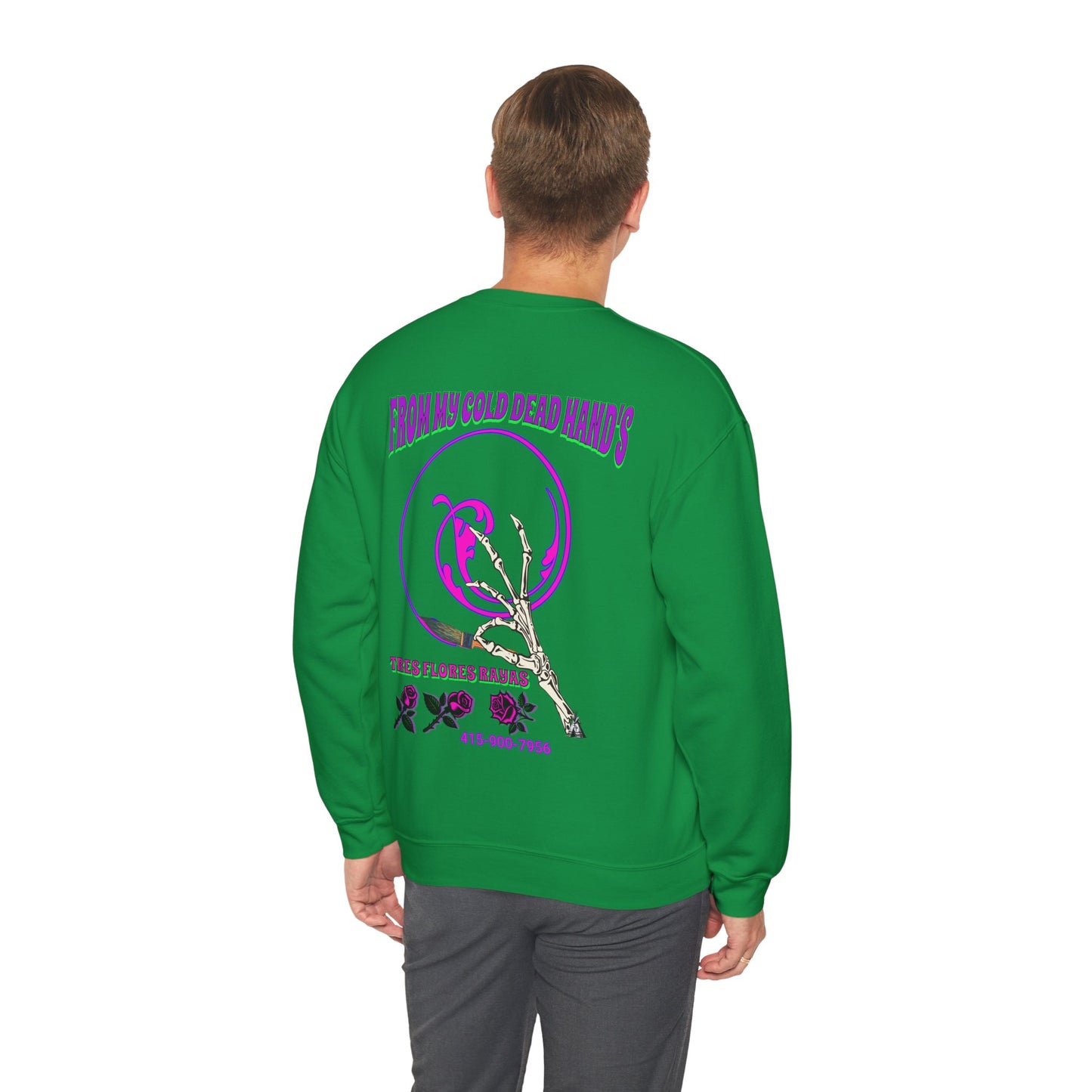 PINSTRIPER COLD DEAD HANDS 0N BACK Unisex Heavy Blend™ Crewneck Sweatshirt
