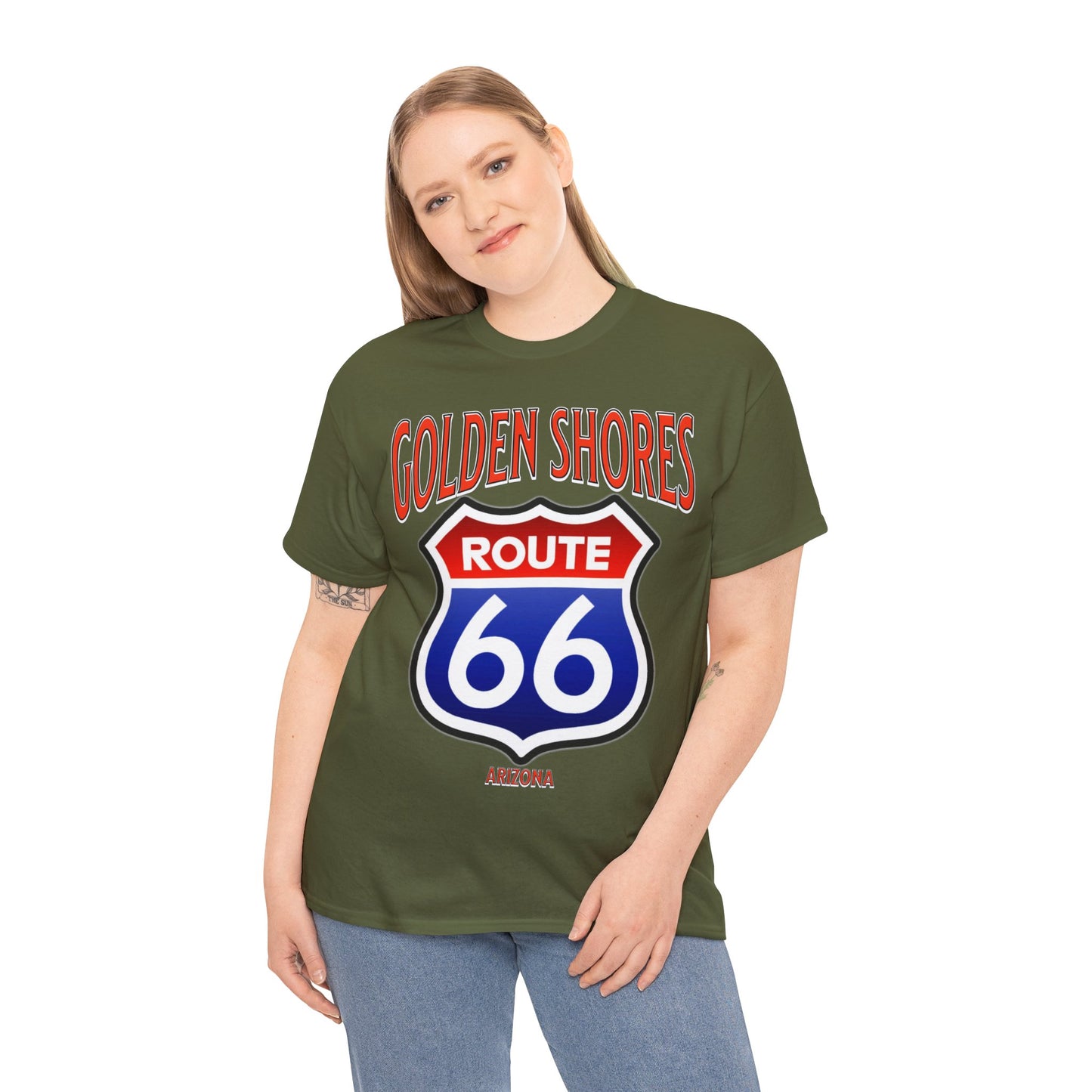 TOPOCK GOLDEN SHORES 66 ON FRONT Unisex Heavy Cotton Tee