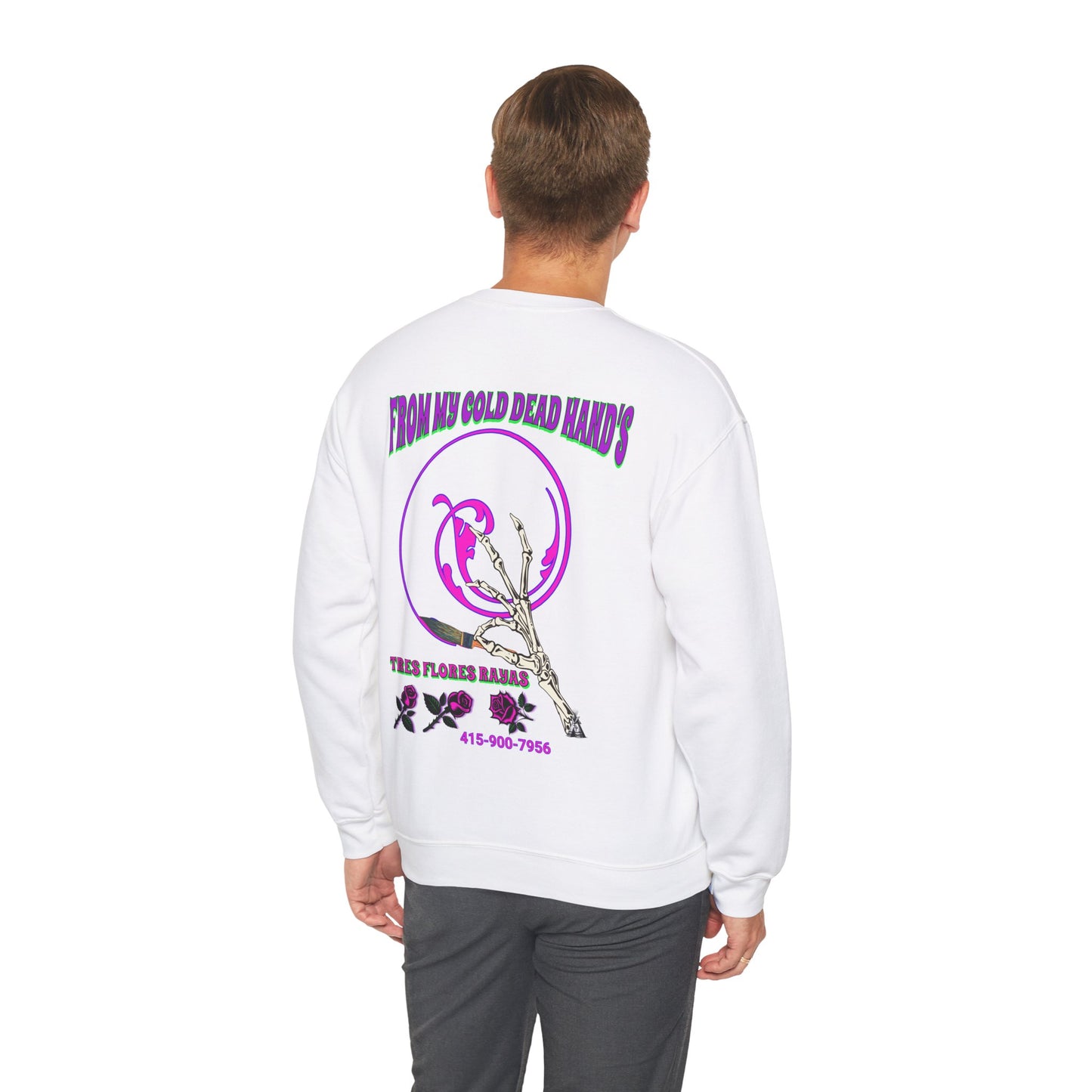 PINSTRIPER COLD DEAD HANDS 0N BACK Unisex Heavy Blend™ Crewneck Sweatshirt
