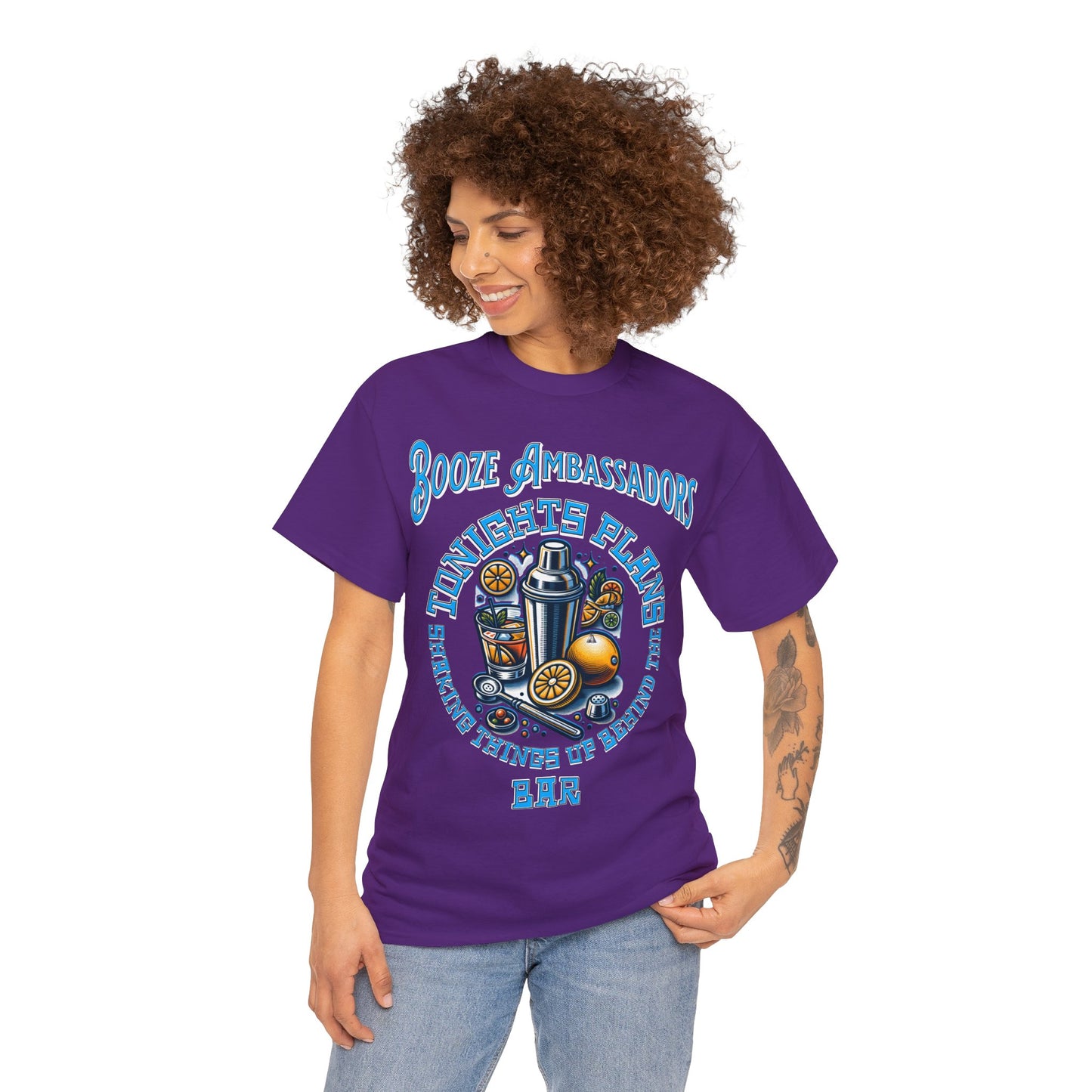 BOOZE SHAKING THINGS UP ON FRONT Unisex Heavy Cotton Tee
