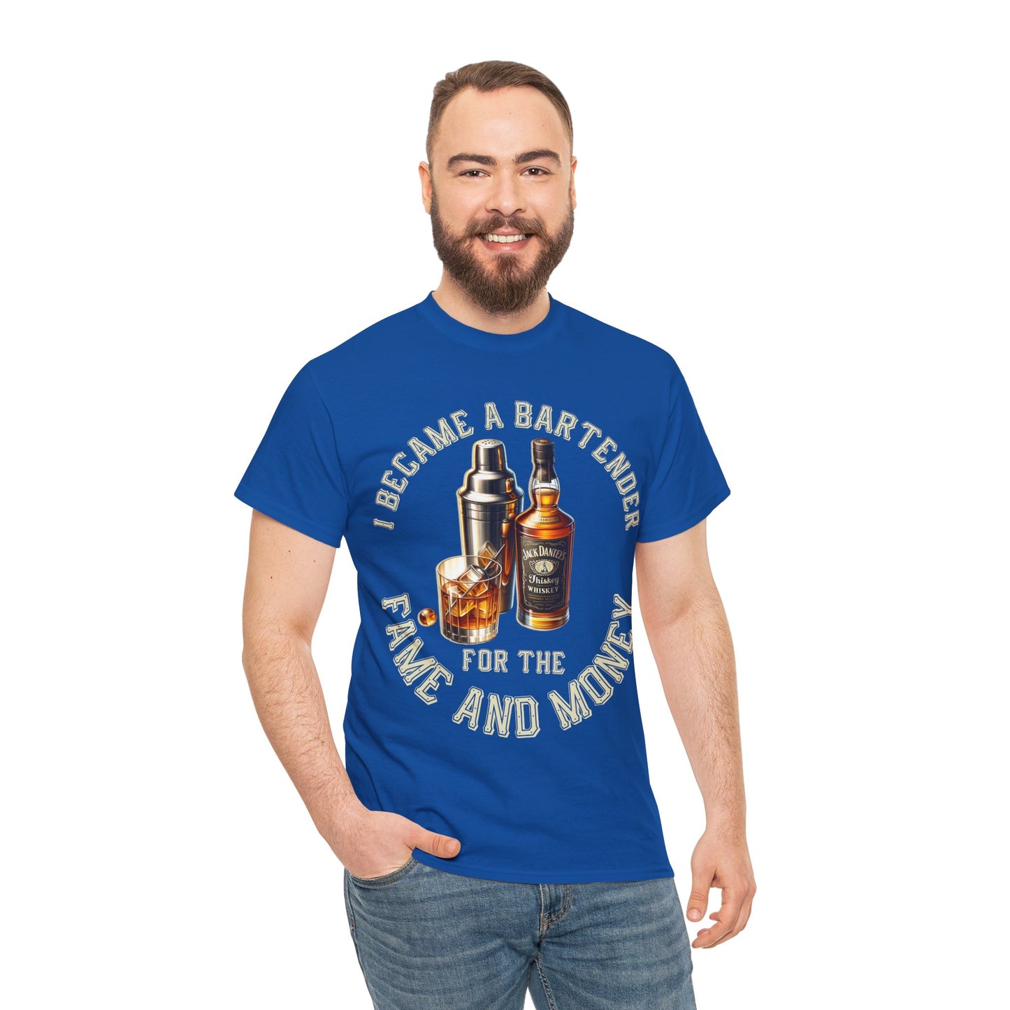 BARTENDER FAME AND MONEY ON FRONT Unisex Heavy Cotton Tee