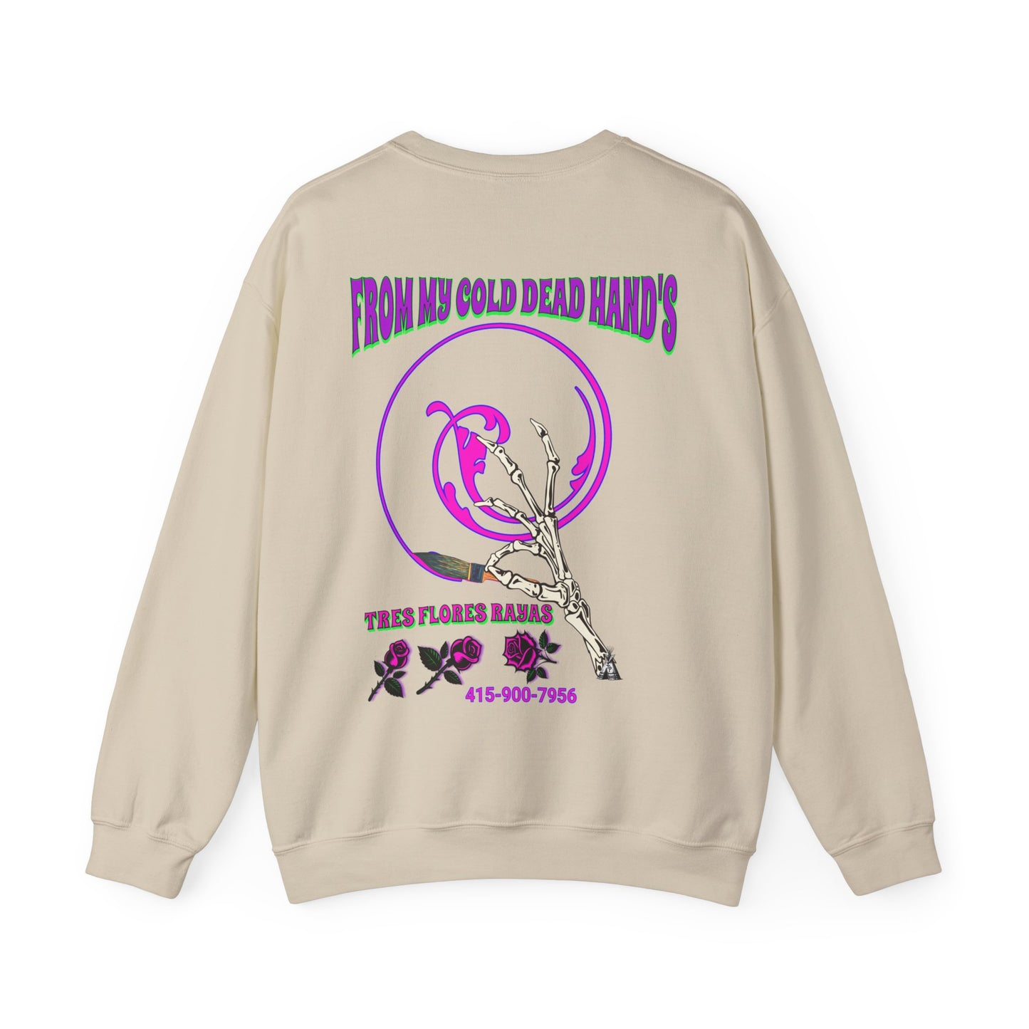 PINSTRIPER COLD DEAD HANDS 0N BACK Unisex Heavy Blend™ Crewneck Sweatshirt