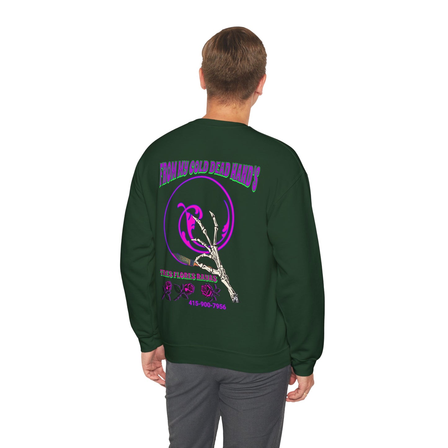 PINSTRIPER COLD DEAD HANDS 0N BACK Unisex Heavy Blend™ Crewneck Sweatshirt