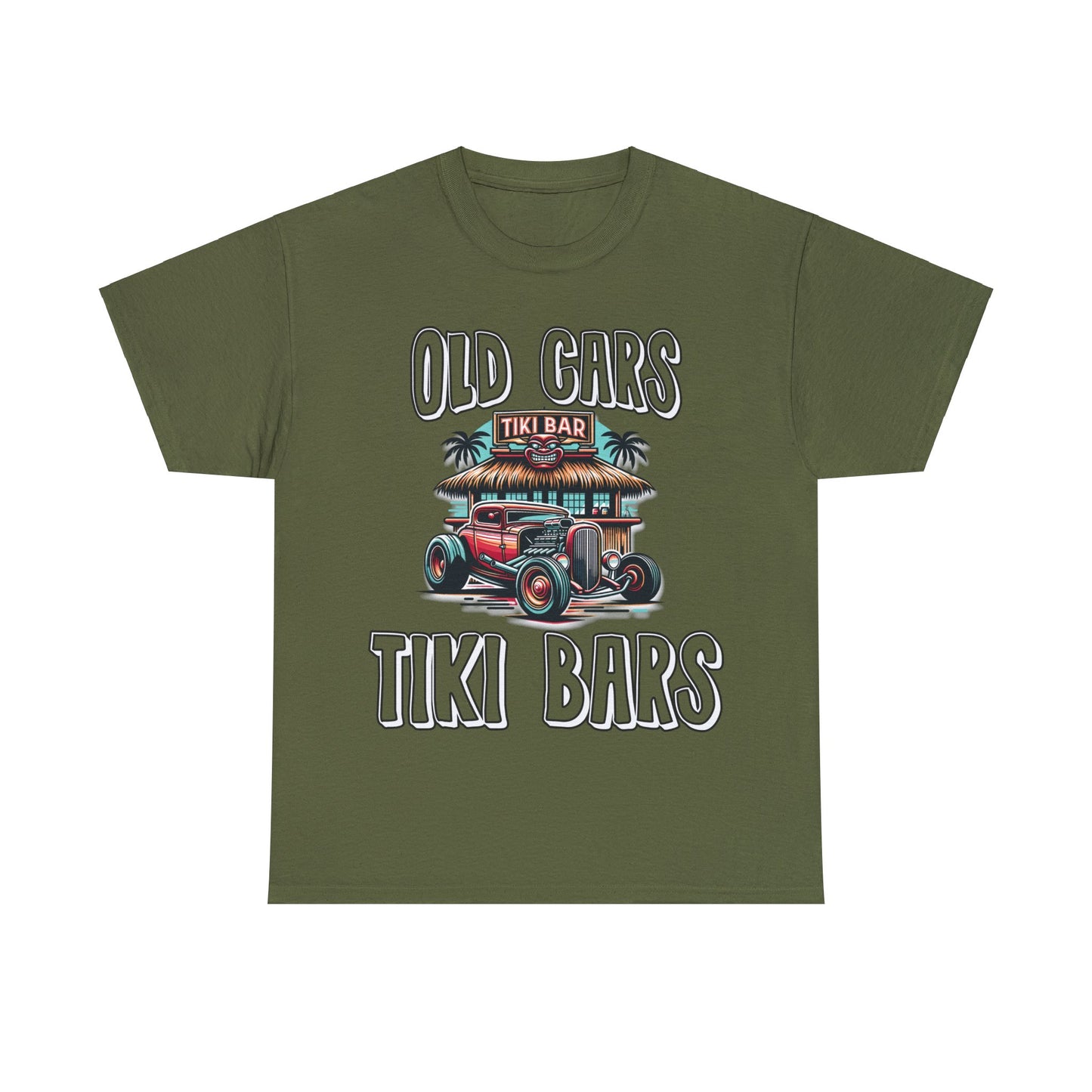 OLD CARS AND TIKI BARS ON FRONT Unisex Heavy Cotton Tee