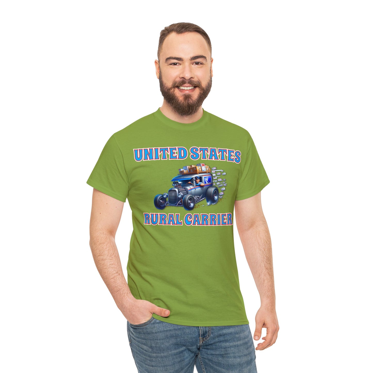 RURAL CARRIER ON front Unisex Heavy Cotton Tee