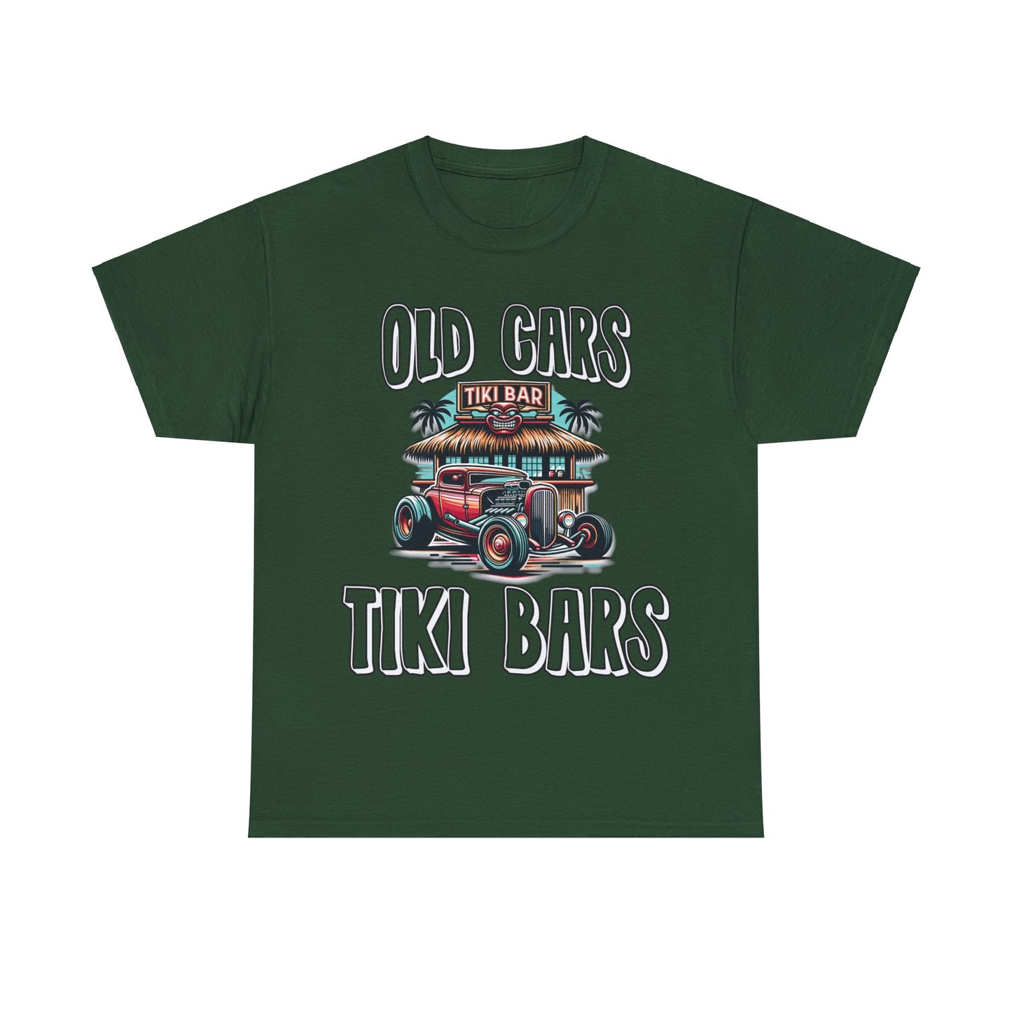 OLD CARS AND TIKI BARS ON FRONT Unisex Heavy Cotton Tee