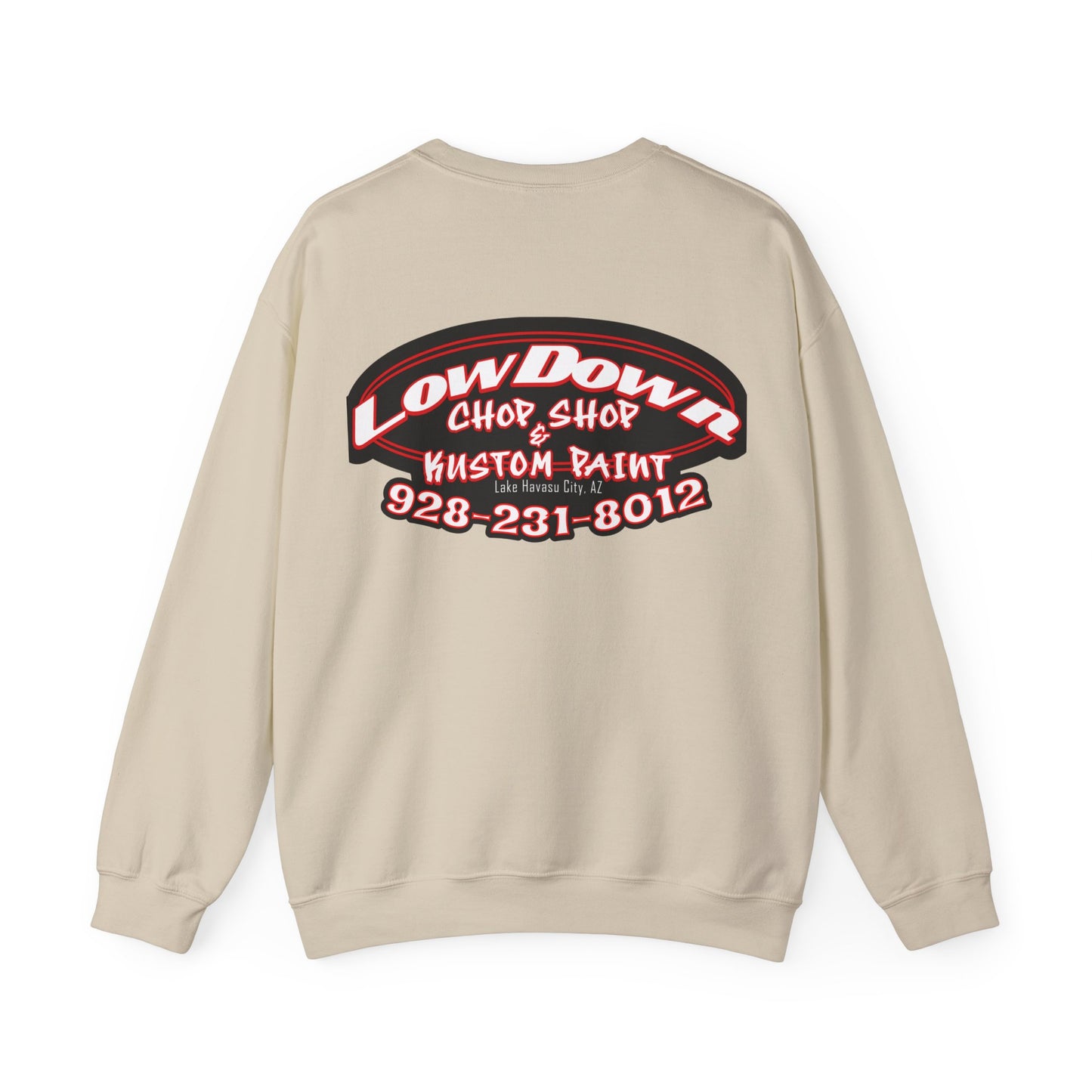 Low Down Custom Paint Crewneck Sweatshirt with phone number