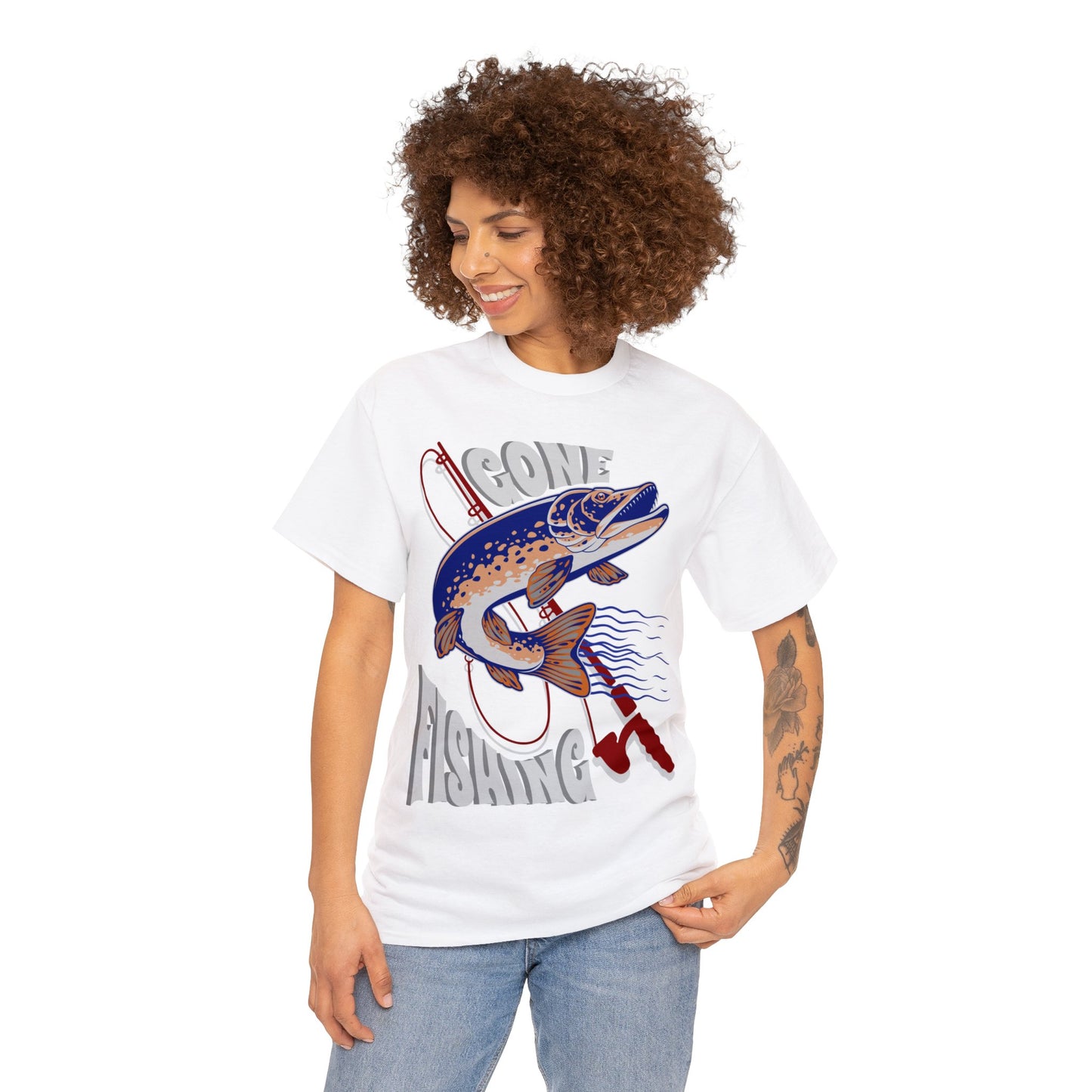 FISHING ON FRONT 5 Unisex Heavy Cotton Tee