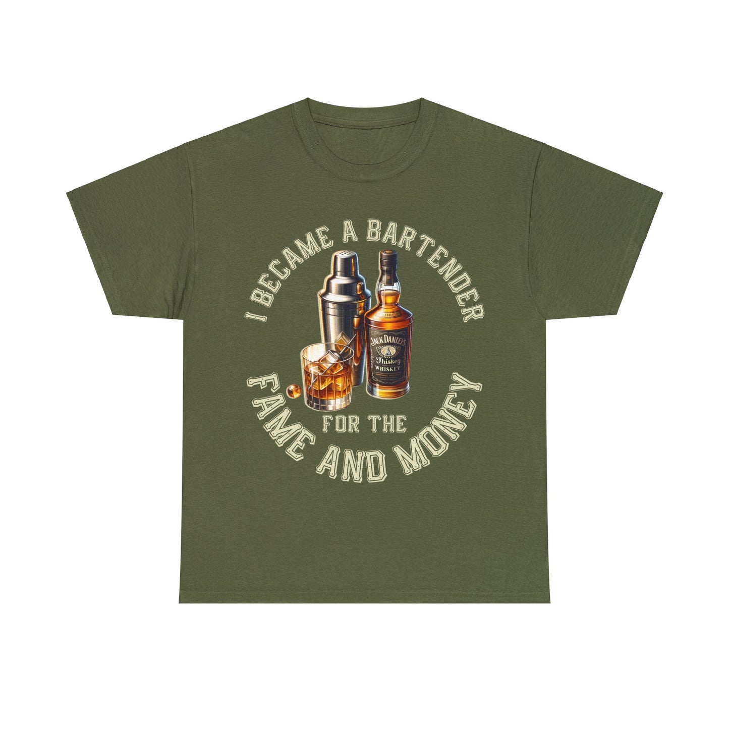BARTENDER FAME AND MONEY ON FRONT Unisex Heavy Cotton Tee