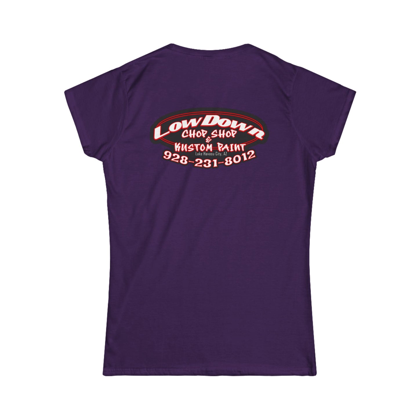 Low Down Custom Paint with phone number -Women's Softstyle Tee