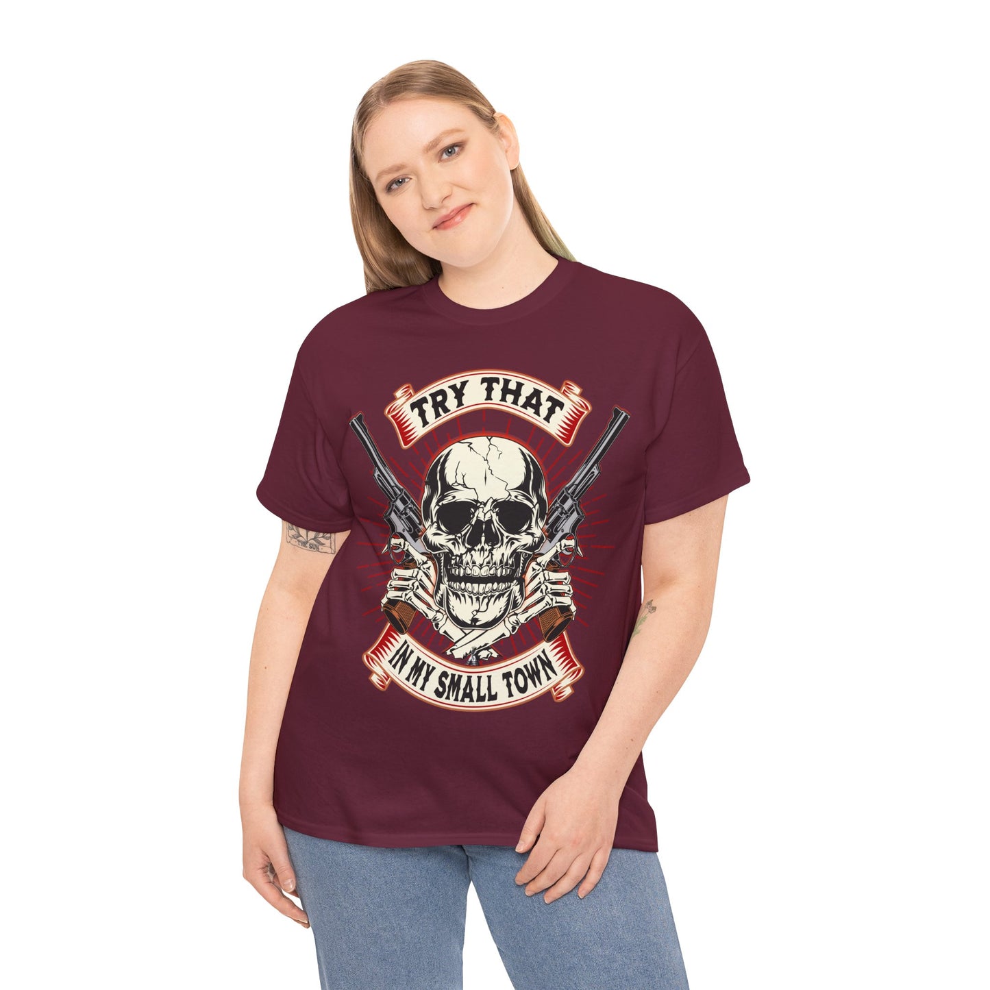 SMALL TOWN ON FRONT Unisex Heavy Cotton Tee
