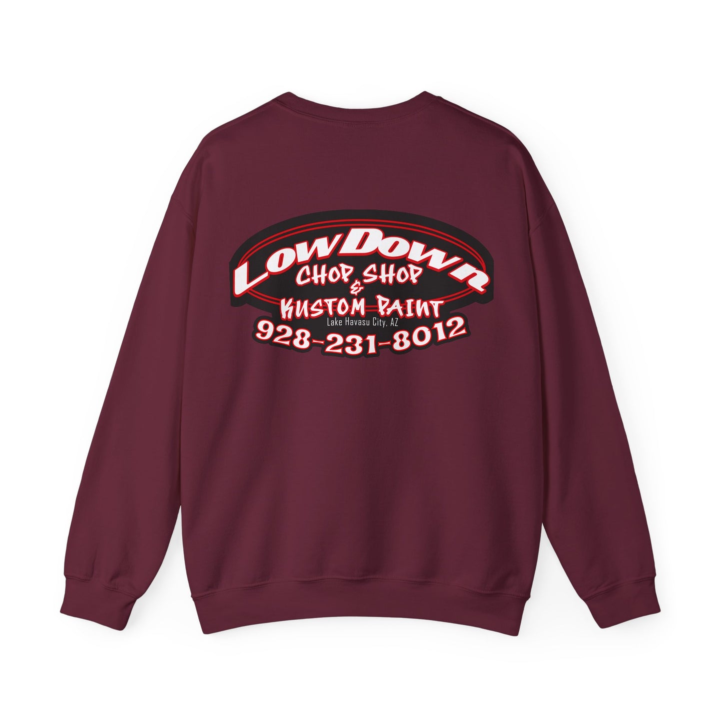 Low Down Custom Paint Crewneck Sweatshirt with phone number