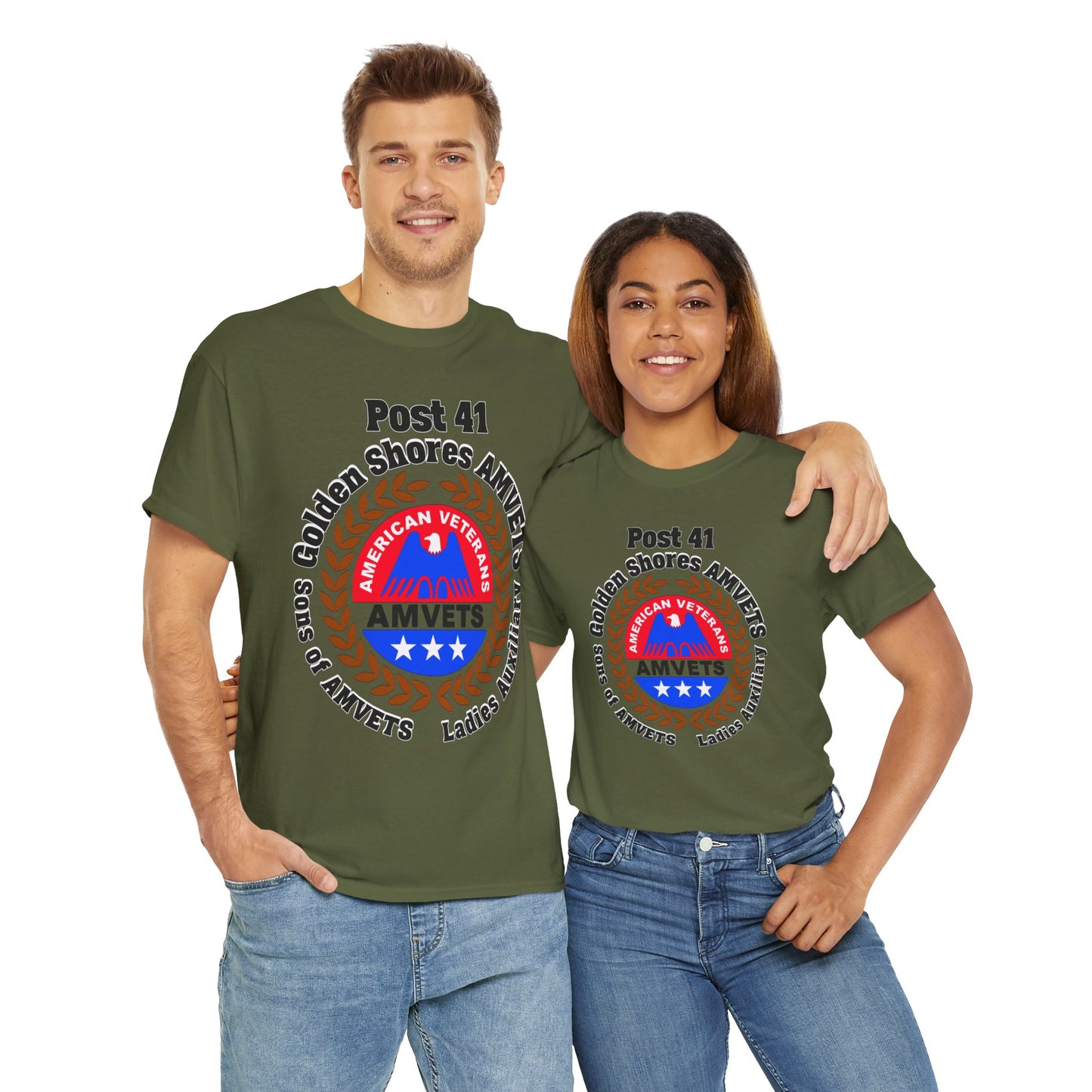 AM VETS TOPOCK GOLDEN SHORES ON FRONT Unisex Heavy Cotton Tee