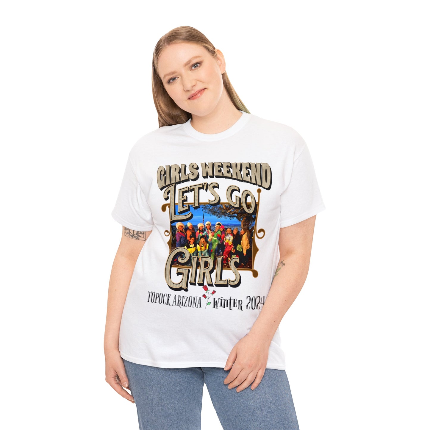 GIRLS WEEKEND ON FRONT Unisex Heavy Cotton Tee