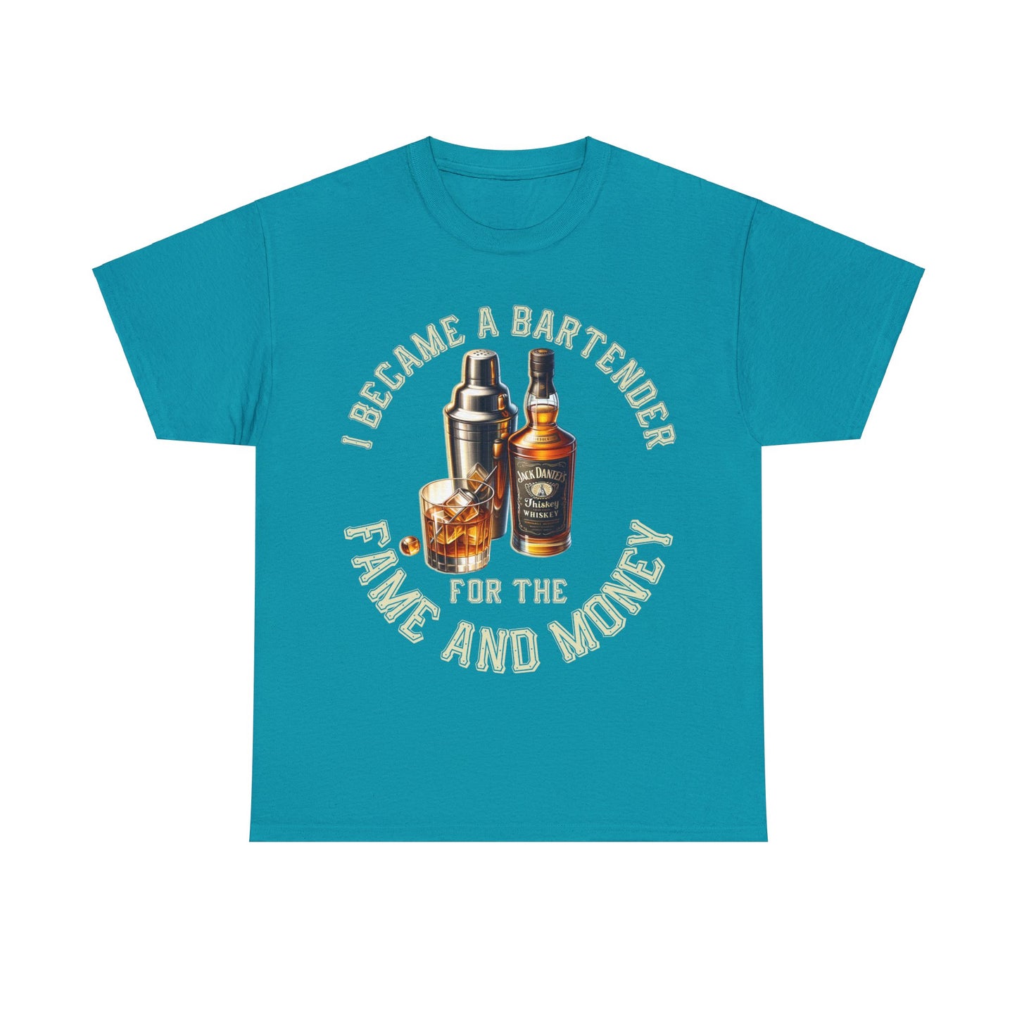 BARTENDER FAME AND MONEY ON FRONT  Unisex Heavy Cotton Tee