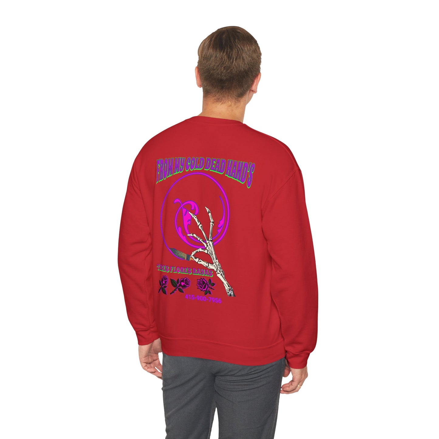 PINSTRIPER COLD DEAD HANDS 0N BACK Unisex Heavy Blend™ Crewneck Sweatshirt