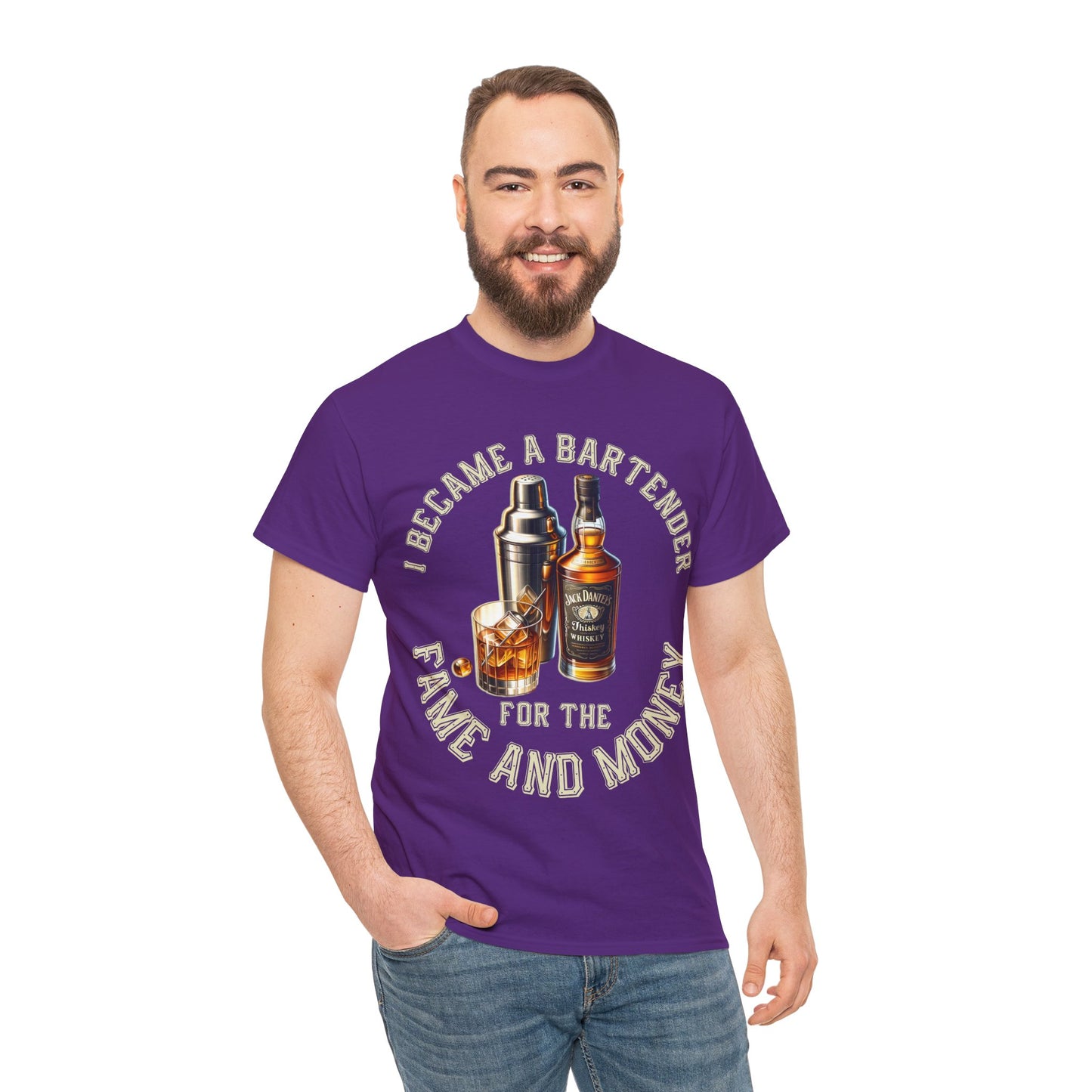 BARTENDER FAME AND MONEY ON FRONT  Unisex Heavy Cotton Tee