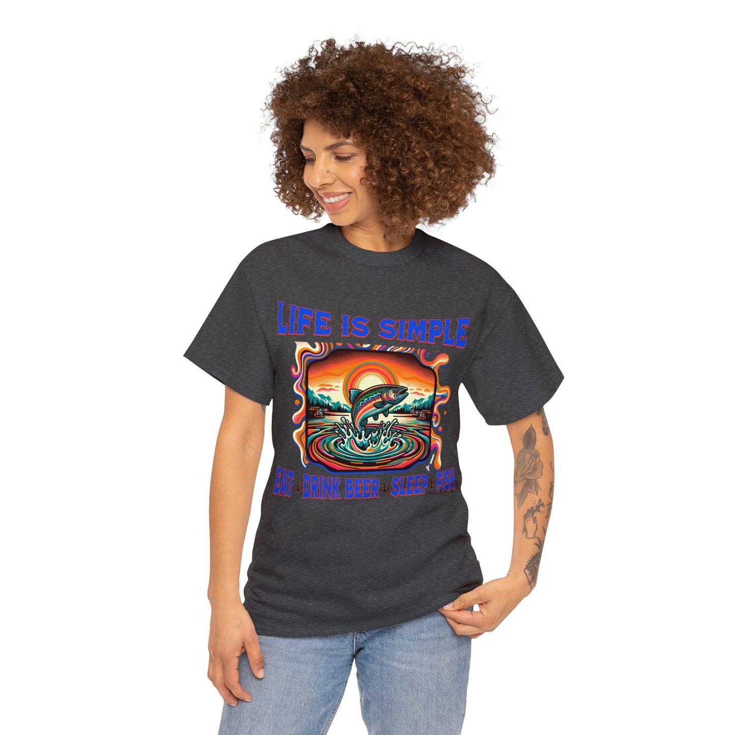 fishing 2 ON FRONT Unisex Heavy Cotton Tee