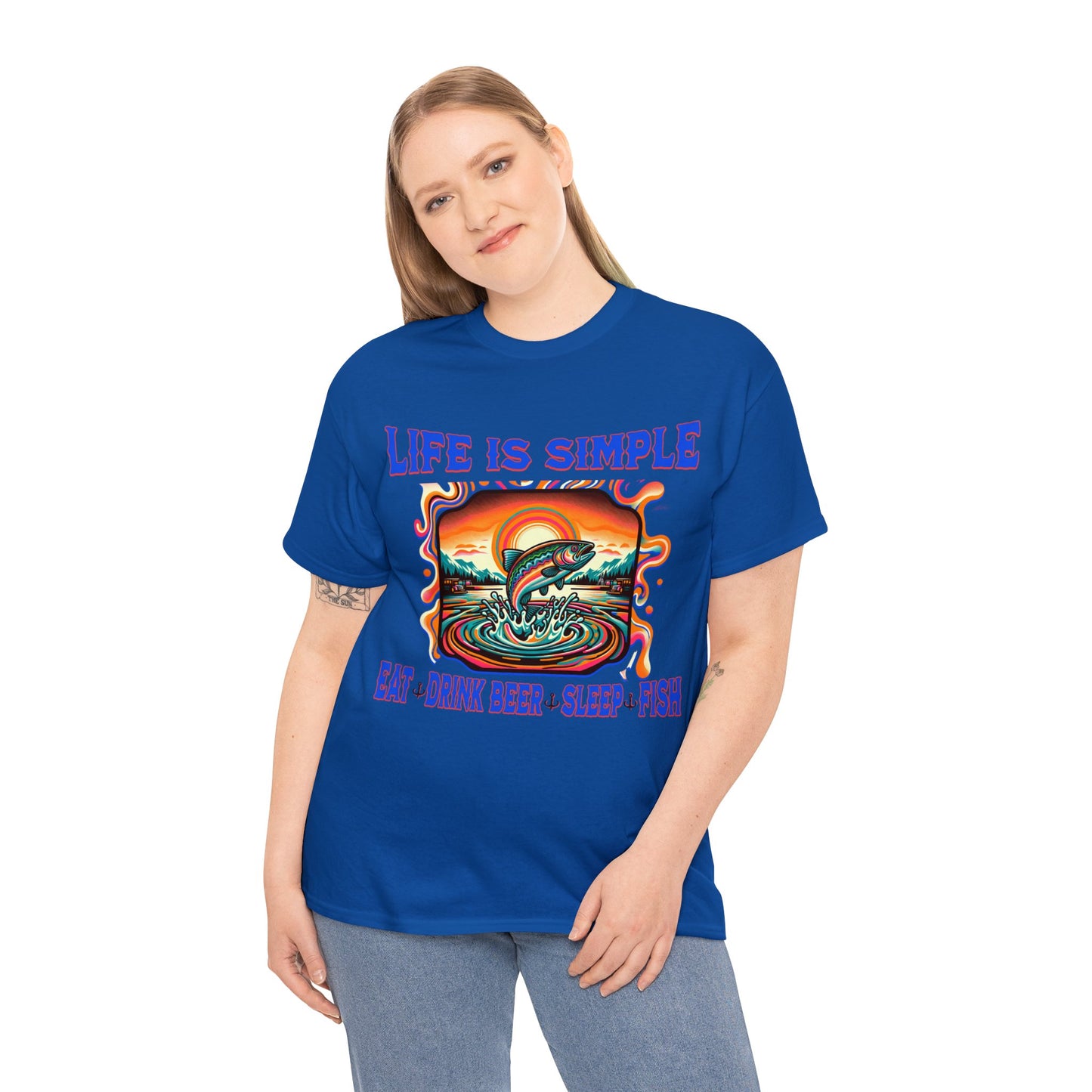 fishing 2 ON FRONT Unisex Heavy Cotton Tee
