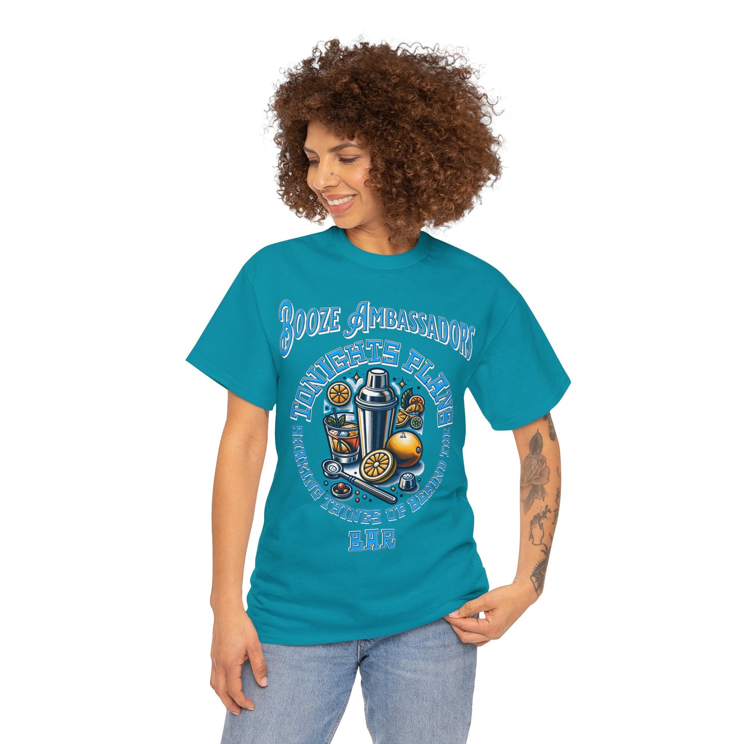 BOOZE  SHAKING THINGS UP ON FRONT  Unisex Heavy Cotton Tee