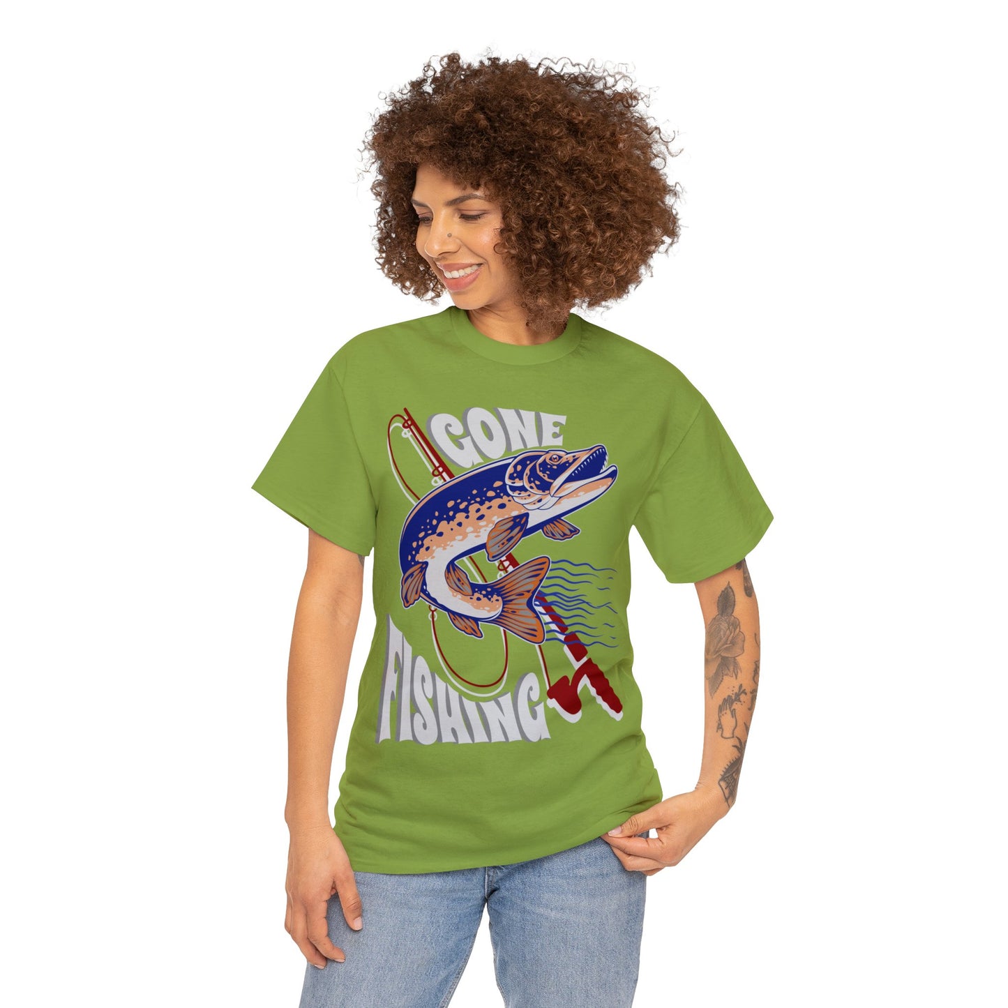 FISHING ON FRONT 5 Unisex Heavy Cotton Tee