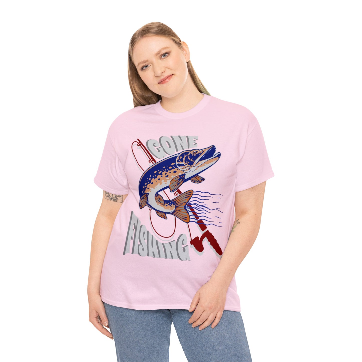 FISHING ON FRONT 5 Unisex Heavy Cotton Tee