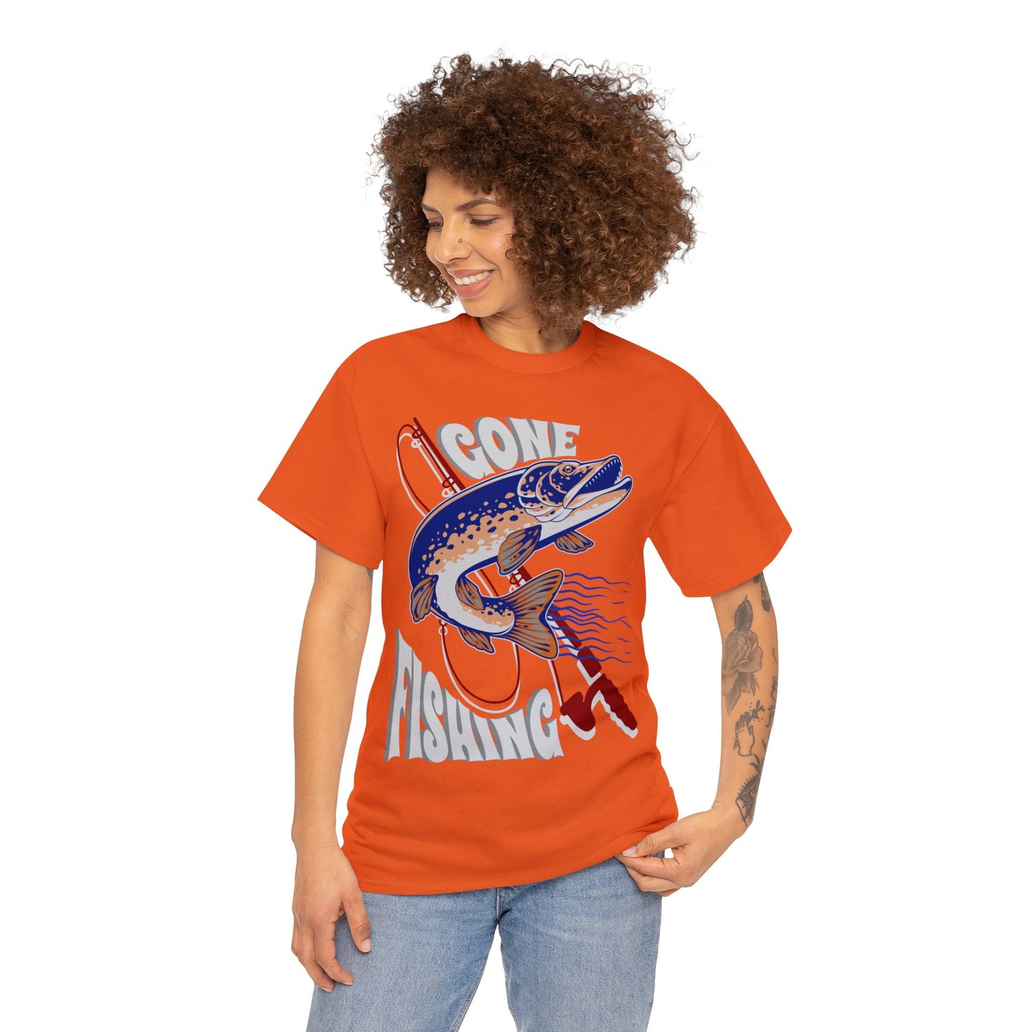 FISHING ON FRONT 5 Unisex Heavy Cotton Tee