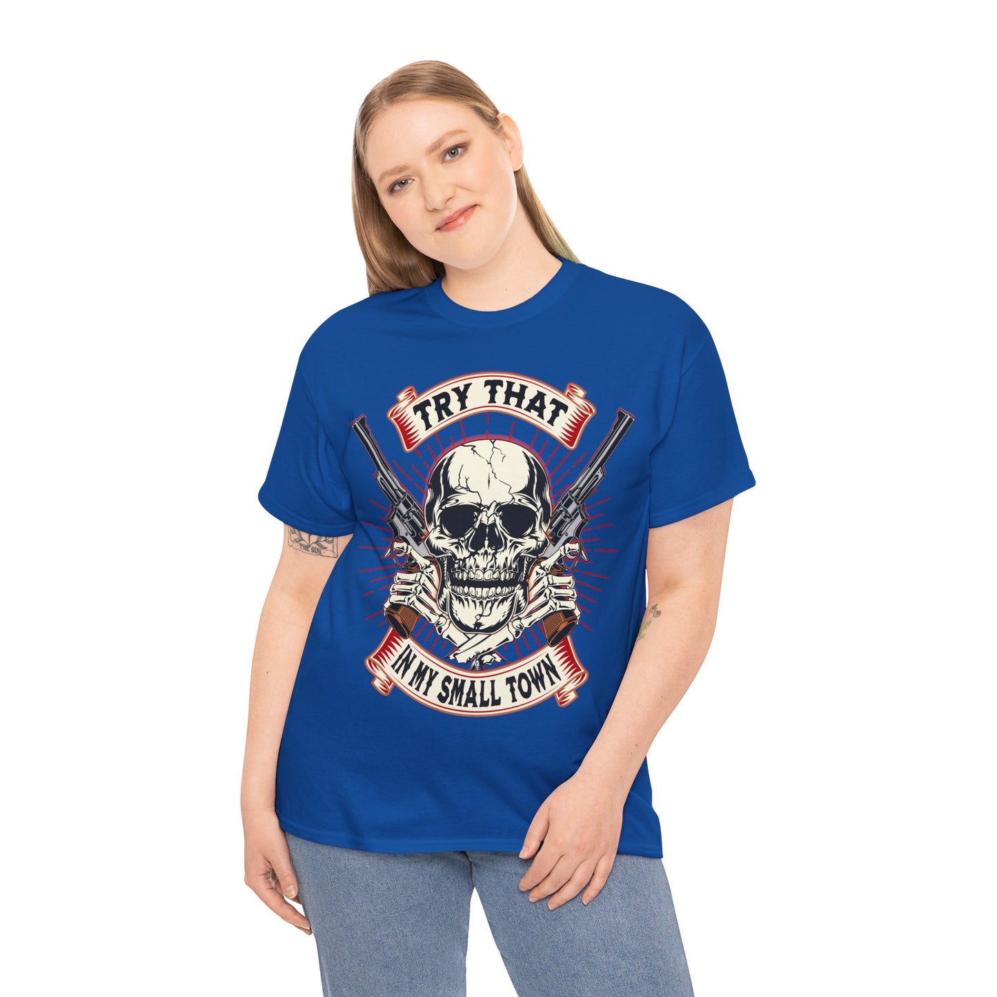 SMALL  TOWN ON FRONT  Unisex Heavy Cotton Tee